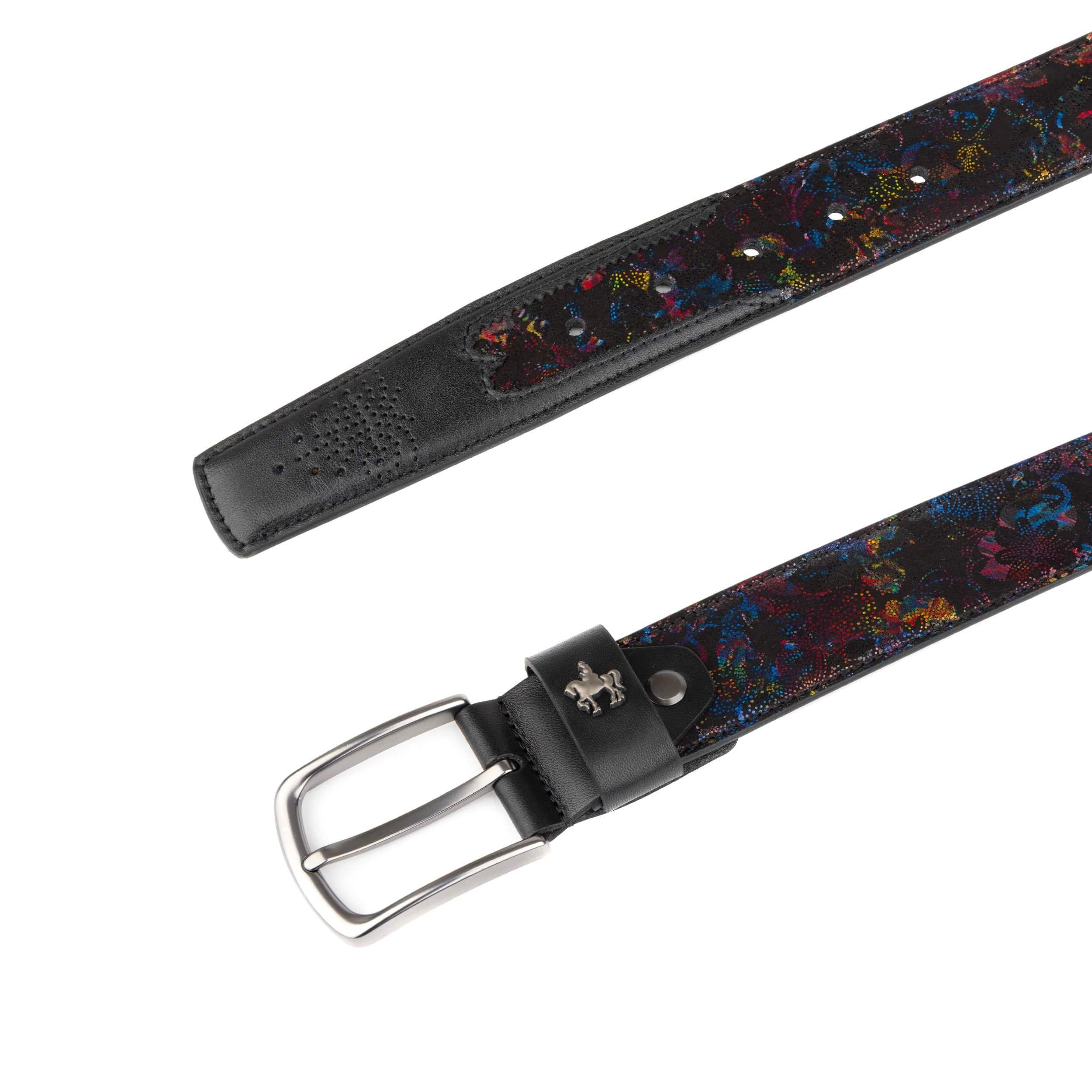 Alec - Black Flower - Men's dressy belt in flower patterned genuine leather - Image 4