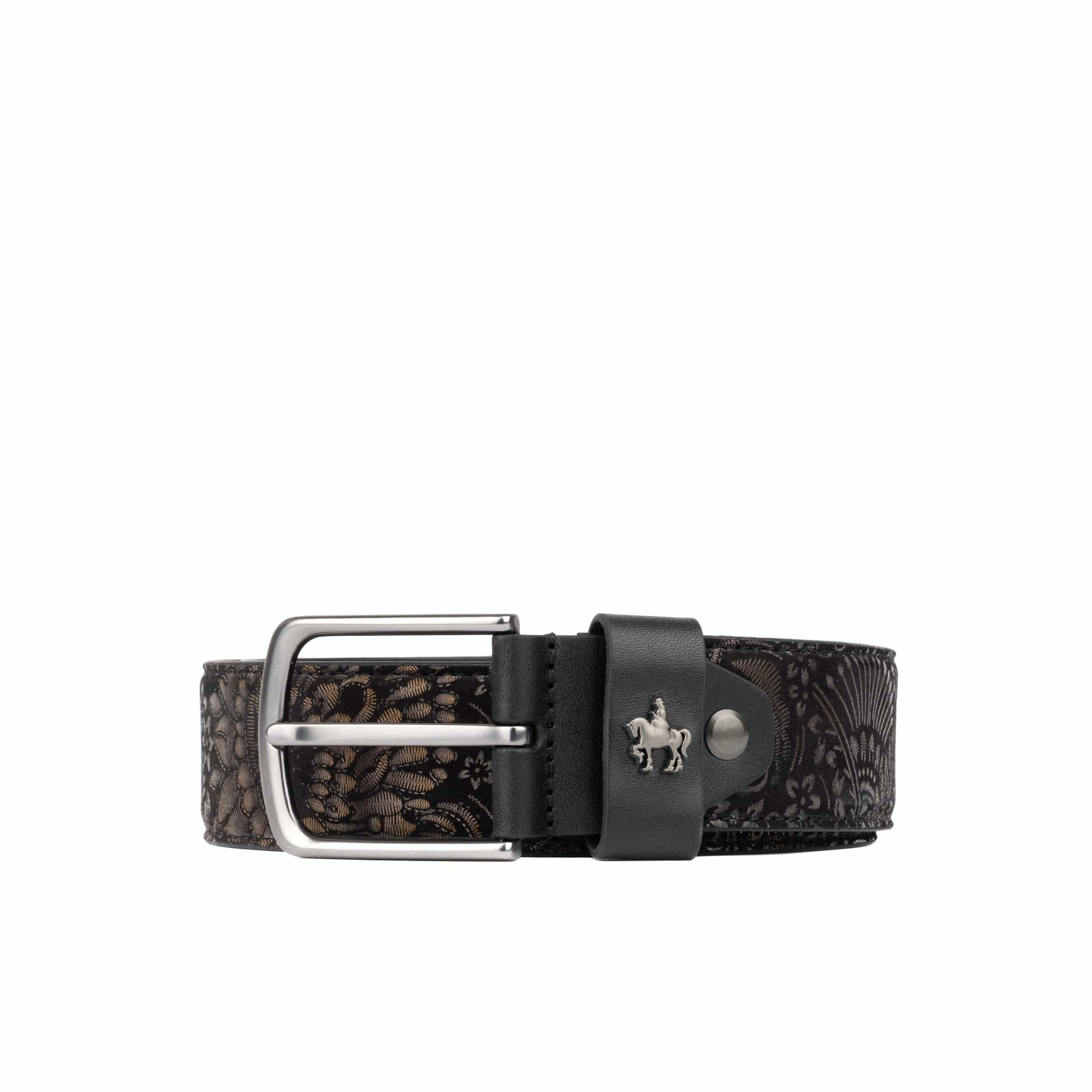Alec - Black Gold - Men's quality leather belt with dark silver metal buckle - Image 3