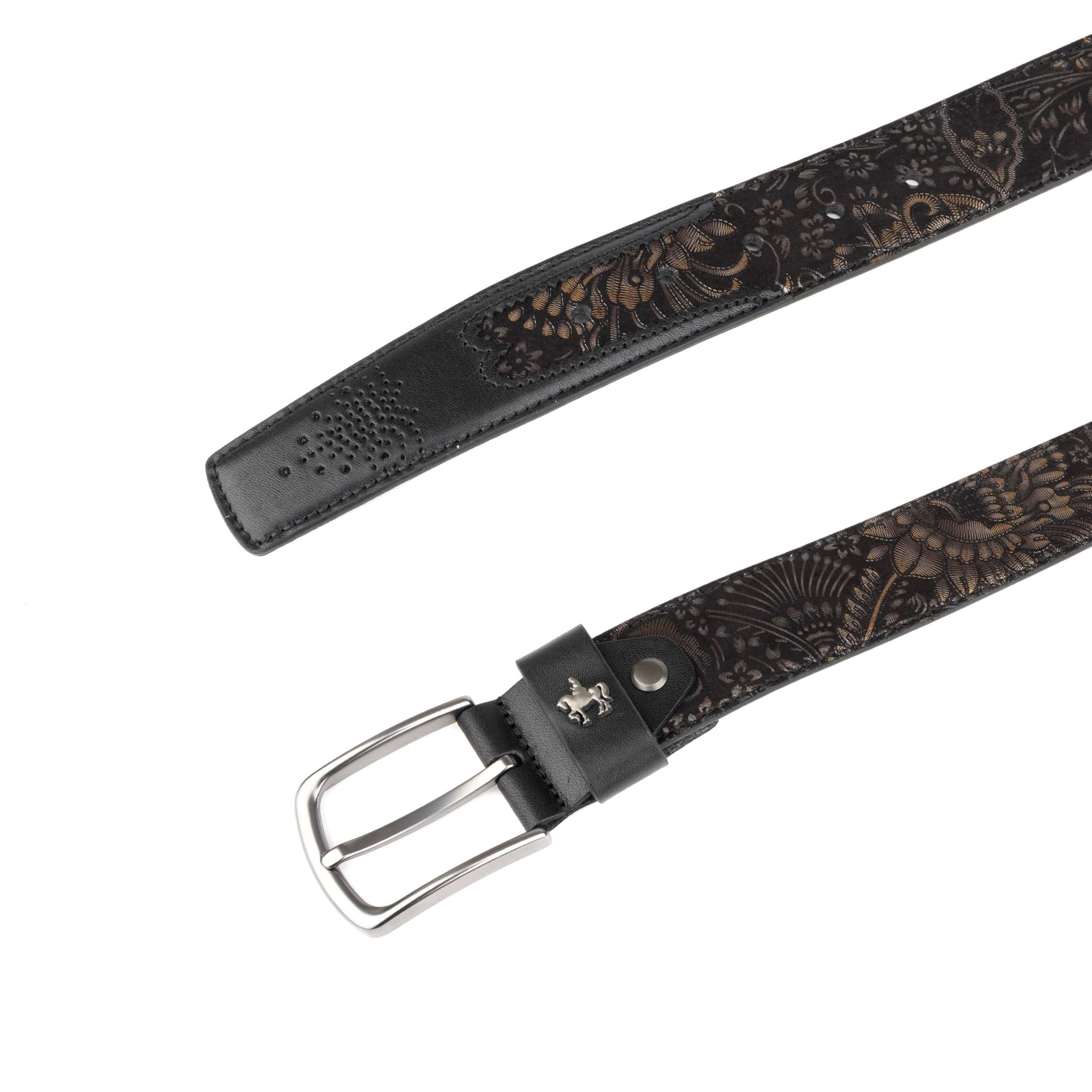 Alec - Black Gold - Men's quality leather belt with dark silver metal buckle - Image 4