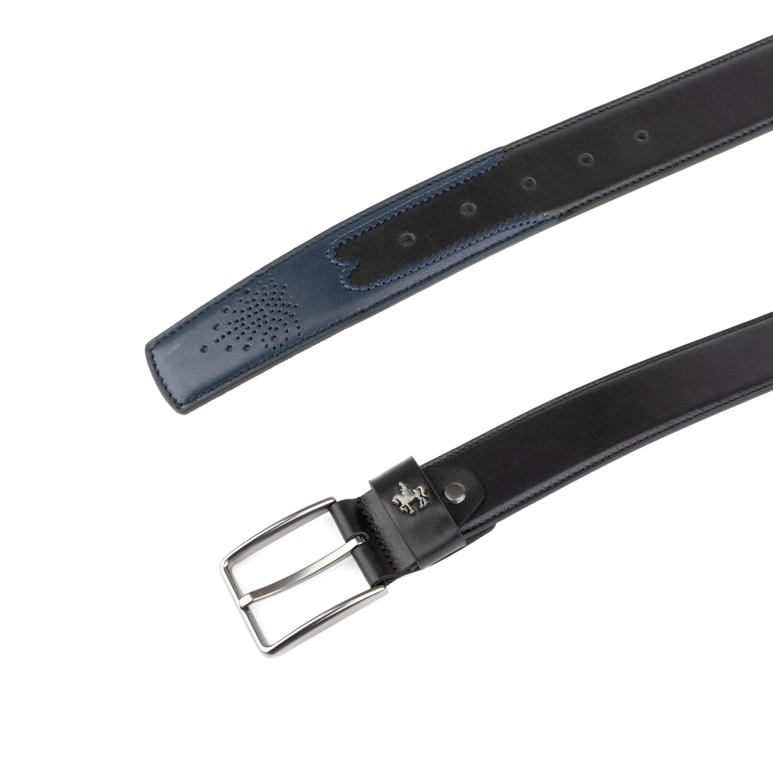 Alec - Black Navy - Men'classic belt in navy and black genuine leather combo - Image 3