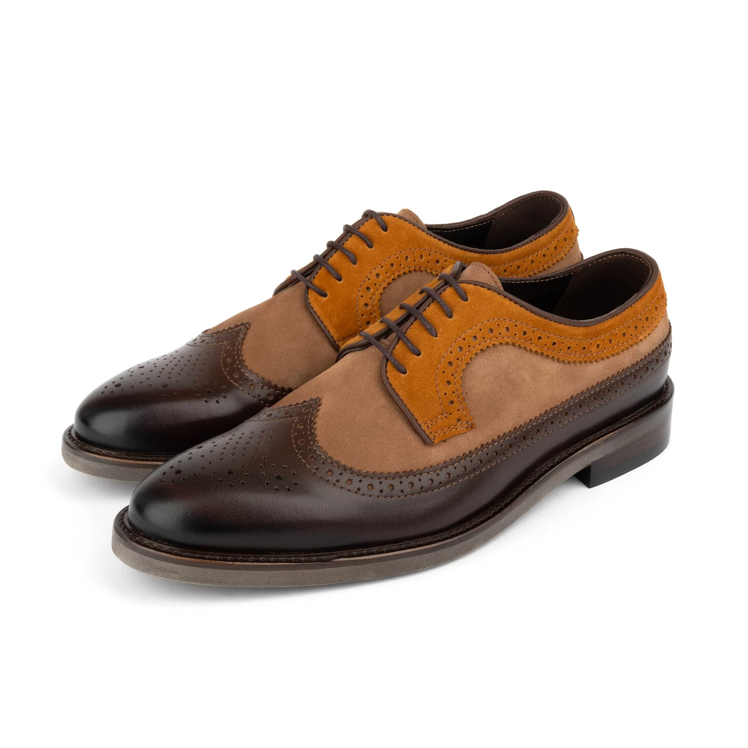 Alexander - Brown Mix - Men's Multi-Textured Leather & Suede Wingtip Brogue - Image 7