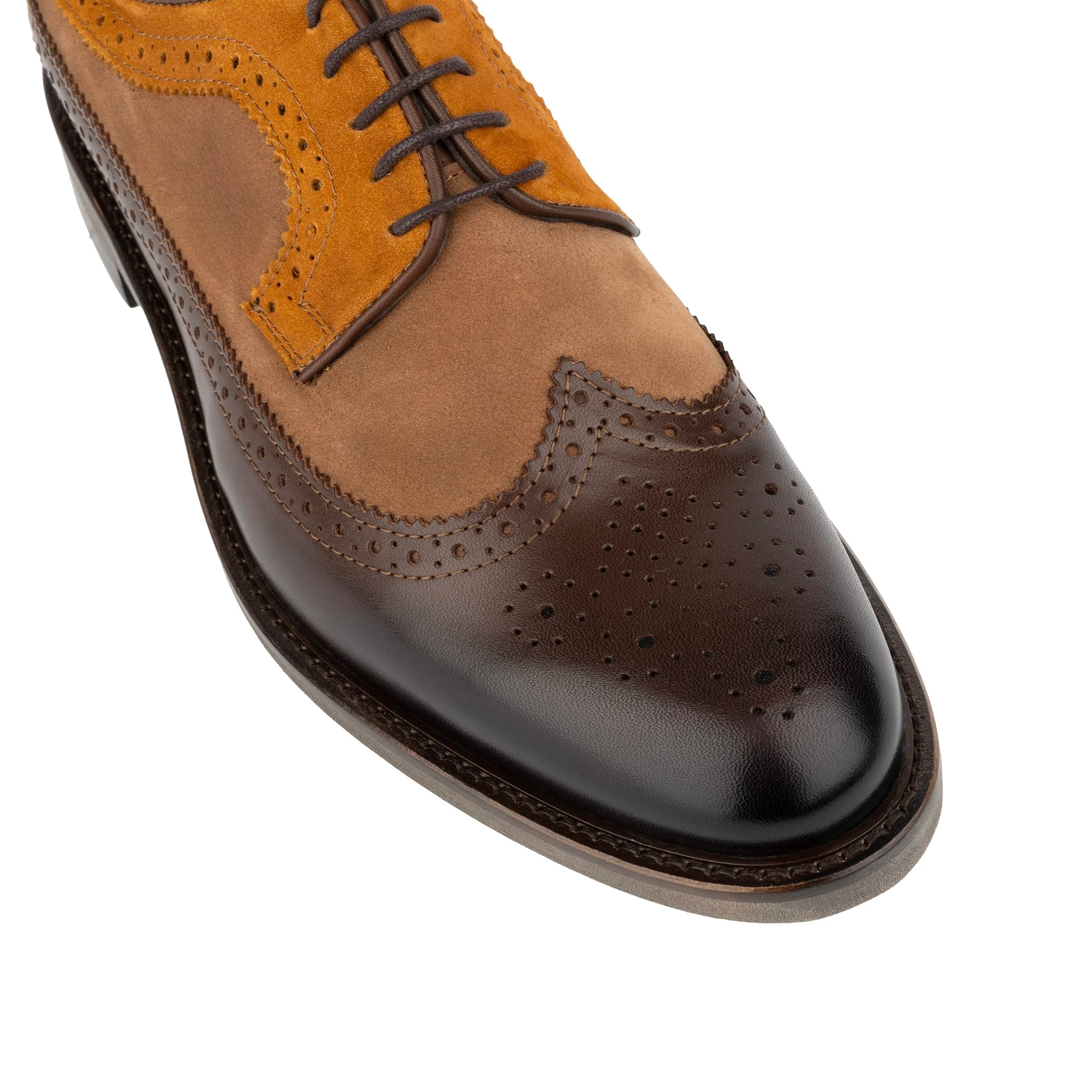 Alexander - Brown Mix - Men's Multi-Textured Leather & Suede Wingtip Brogue - Image 8