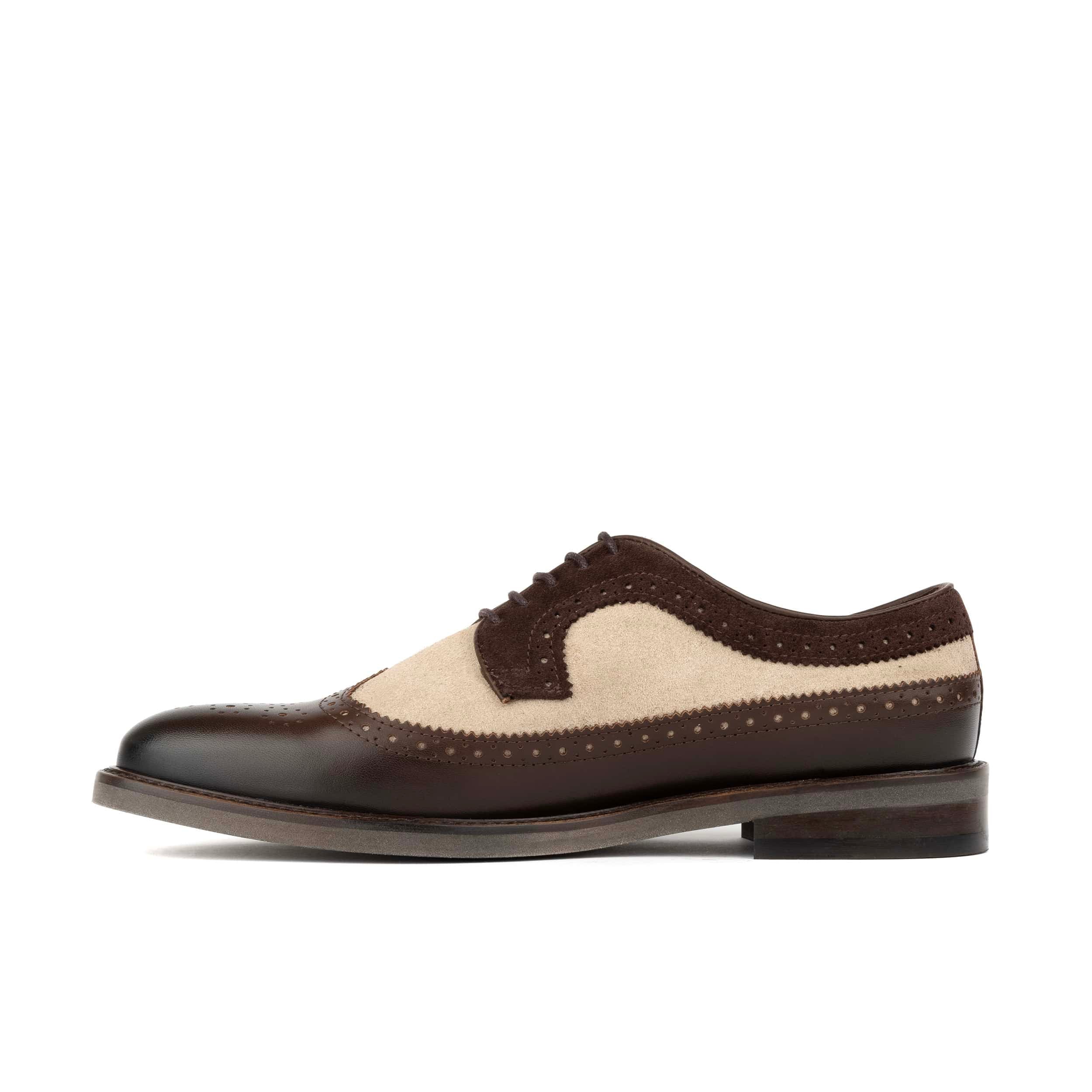 Alexander - Tan & Brown - Men's Multi-Textured Leather & Suede Wingtip Brogue - Image 3