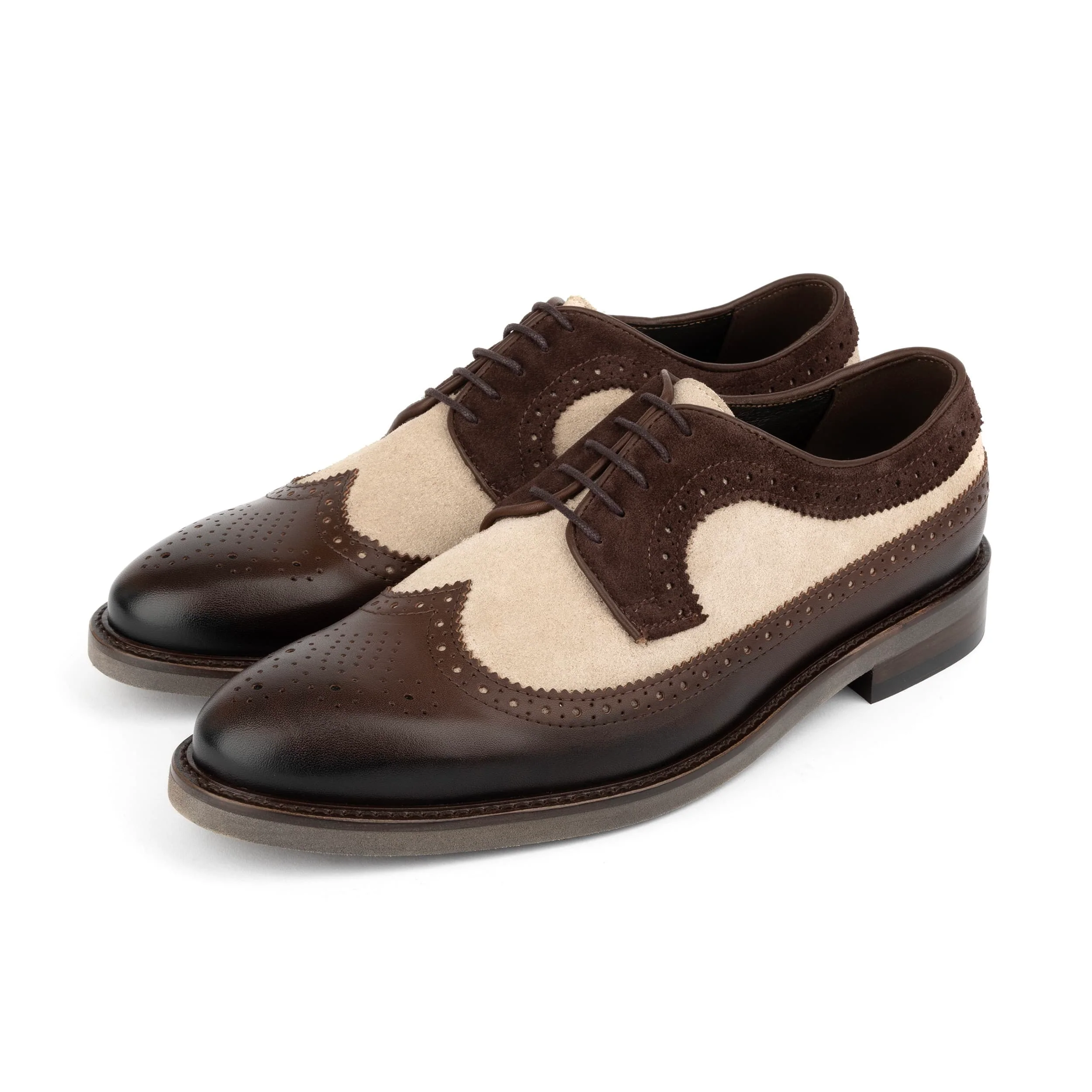 Alexander - Tan & Brown - Men's Multi-Textured Leather & Suede Wingtip Brogue - Image 7