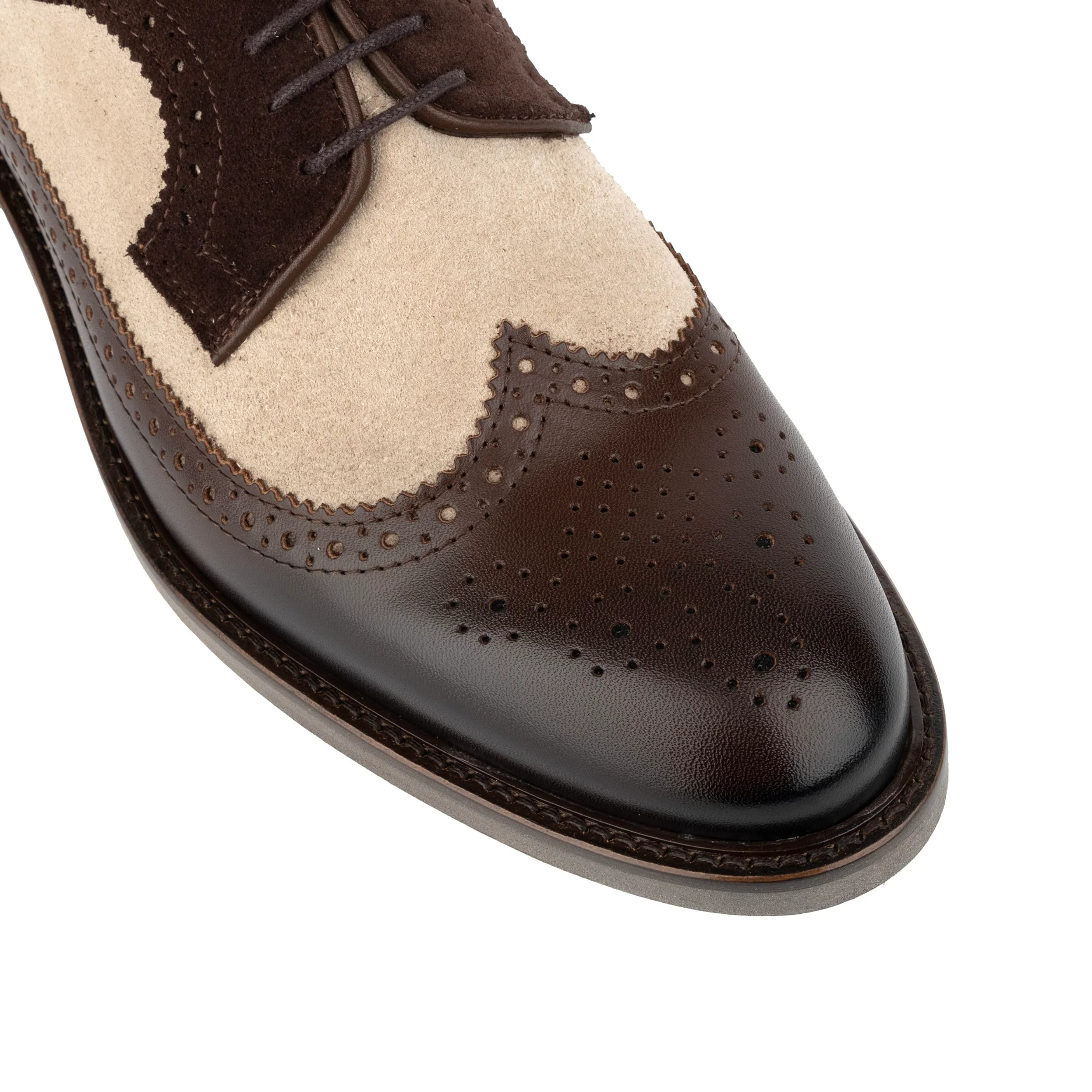 Alexander - Tan & Brown - Men's Multi-Textured Leather & Suede Wingtip Brogue - Image 8