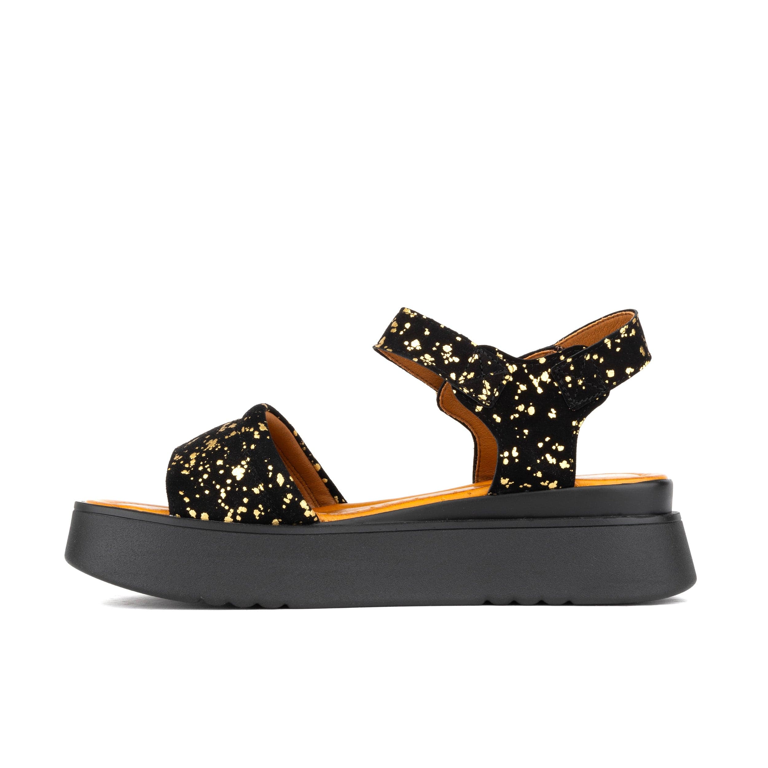 Amalfi - Black Gold Drops - Women's 1.3 inch flatform strappy leather chunky sandal - Image 4