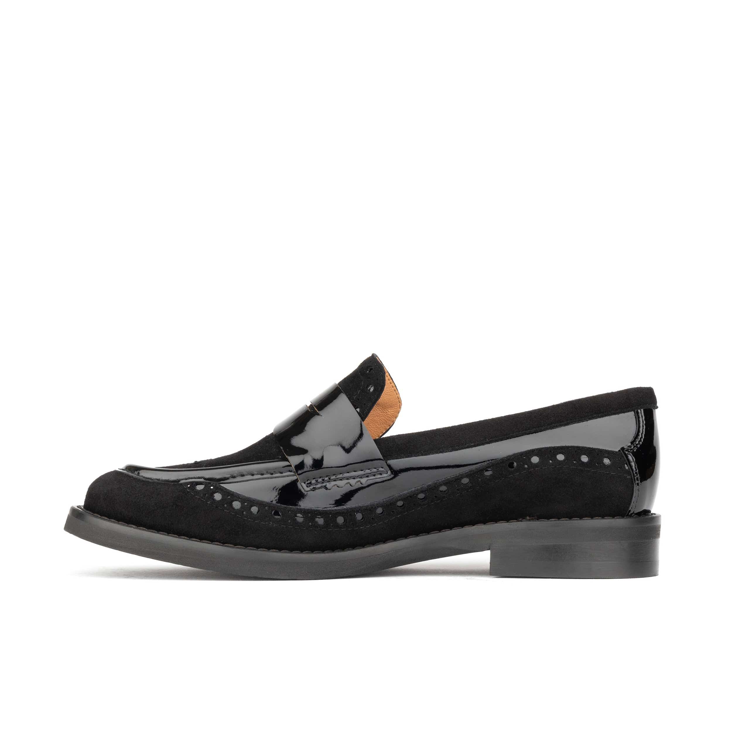Angelina - Black - Women's leather almond toe penny loafer with broguing - Image 3