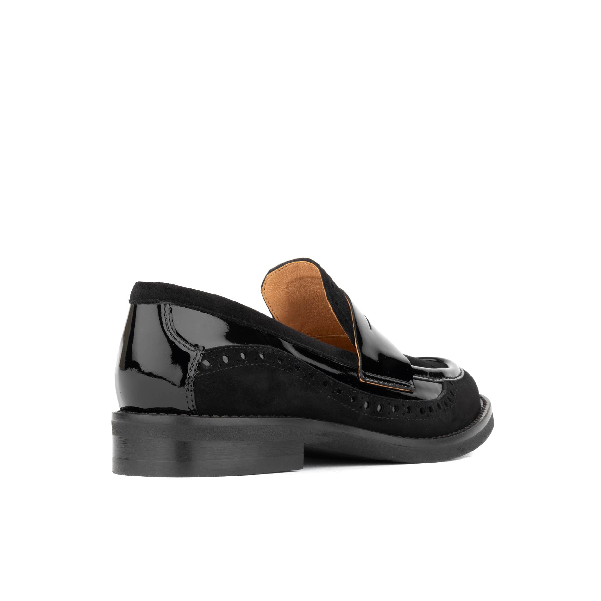 Angelina - Black - Women's leather almond toe penny loafer with broguing - Image 4