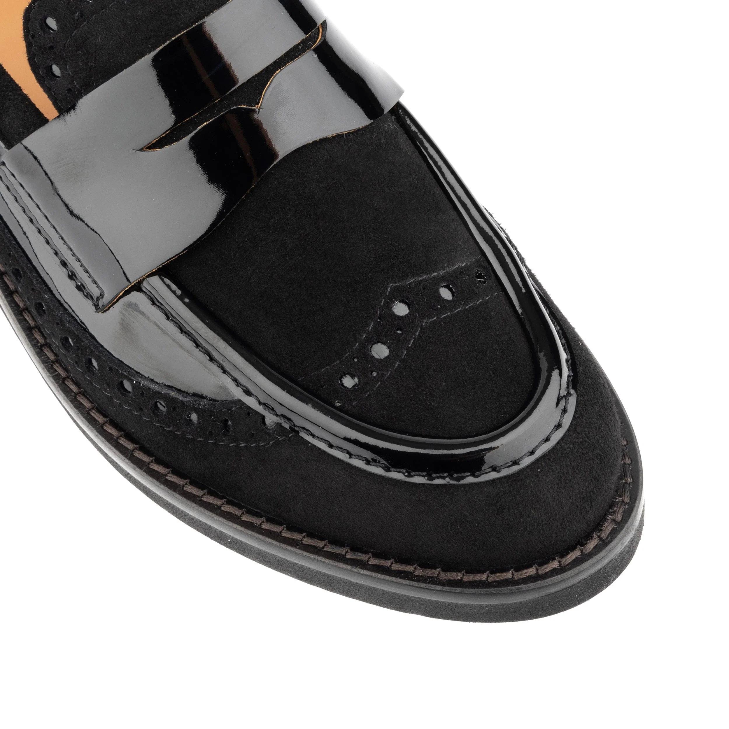 Angelina - Black - Women's leather almond toe penny loafer with broguing - Image 5
