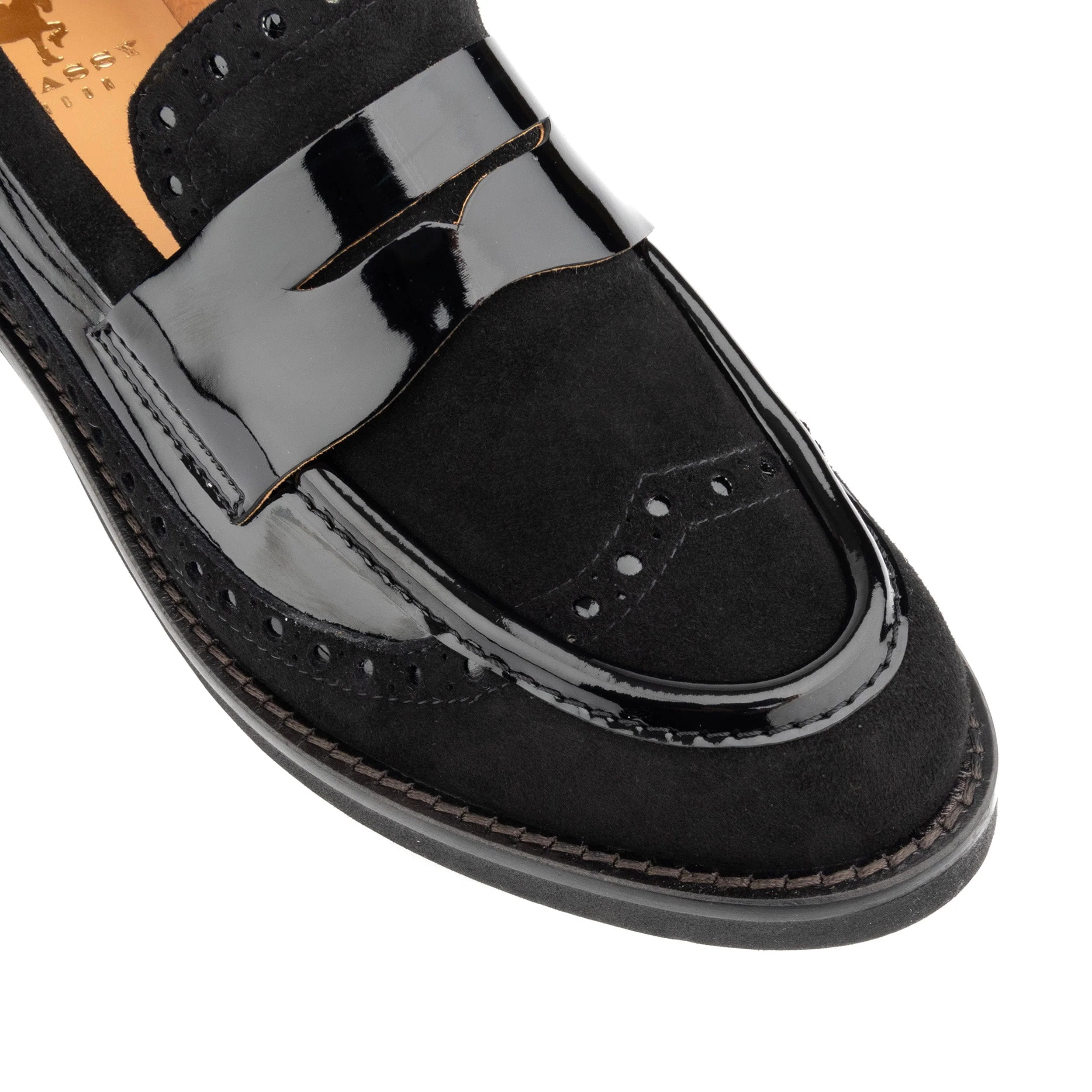 Angelina - Black - Women's leather almond toe penny loafer with broguing - Image 7
