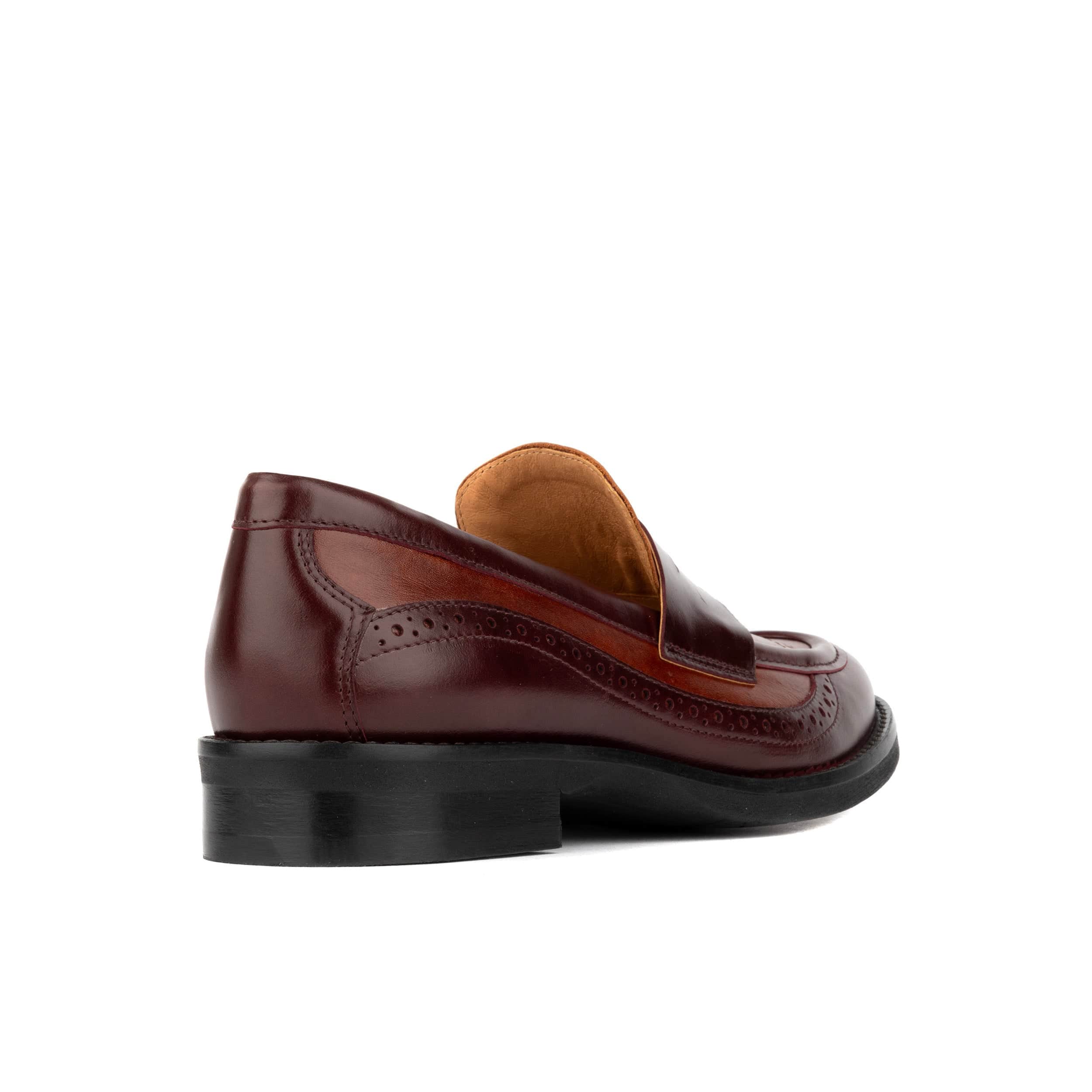 Angelina - Brown -  Women's leather almond toe penny loafer with broguing - Image 4