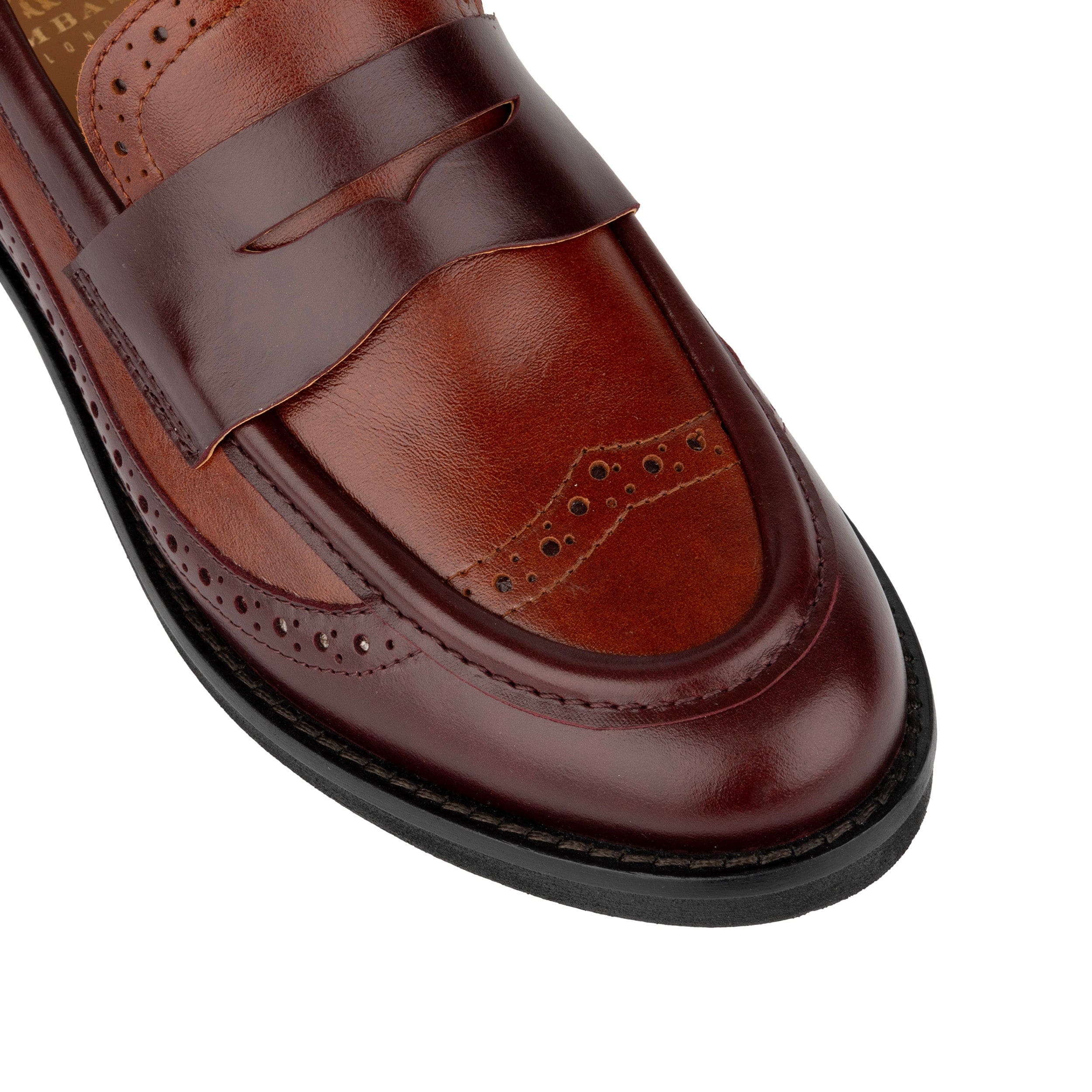 Angelina - Brown -  Women's leather almond toe penny loafer with broguing - Image 7