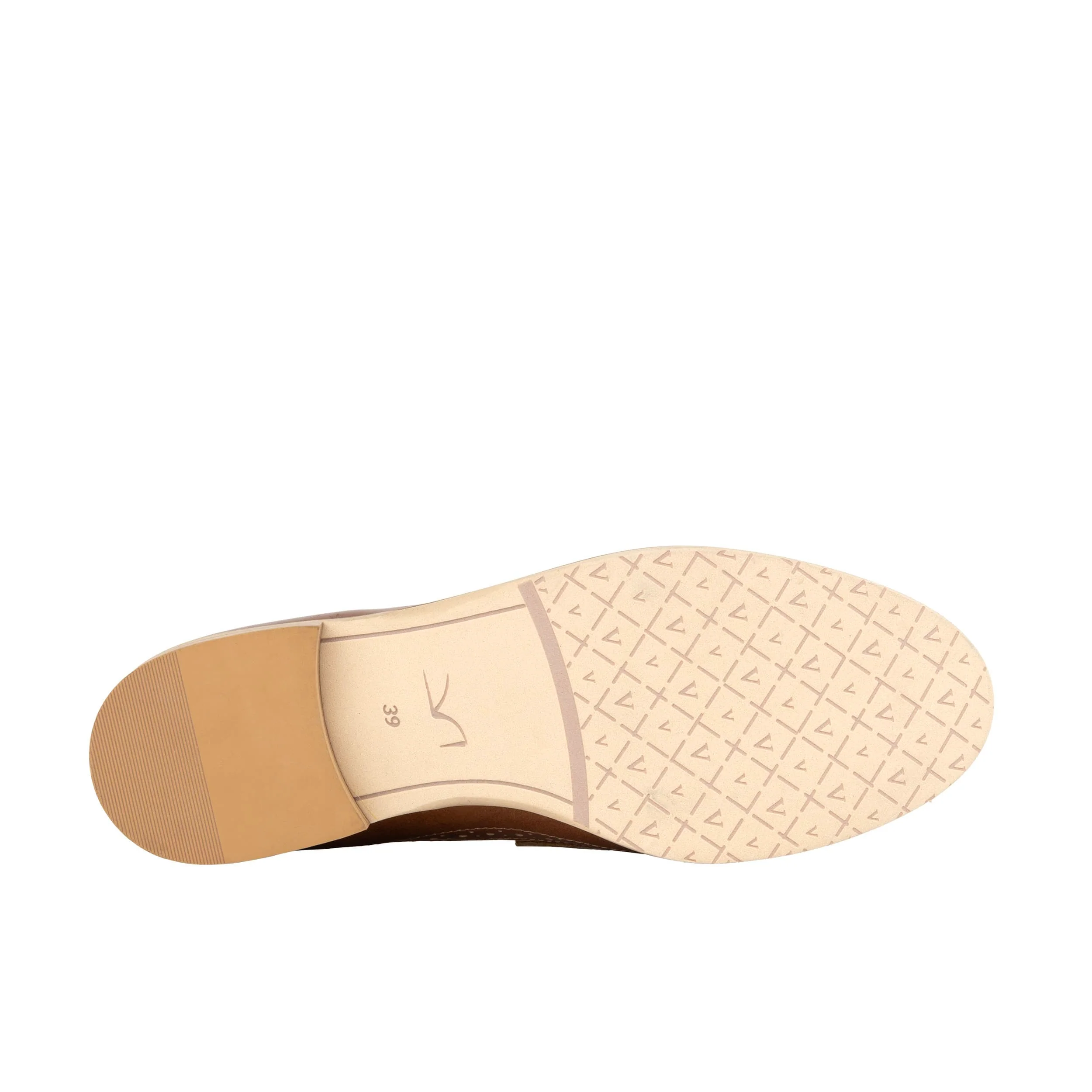 Angelina - Tan & Cream - Women's leather almond toe penny loafer with broguing - Image 5