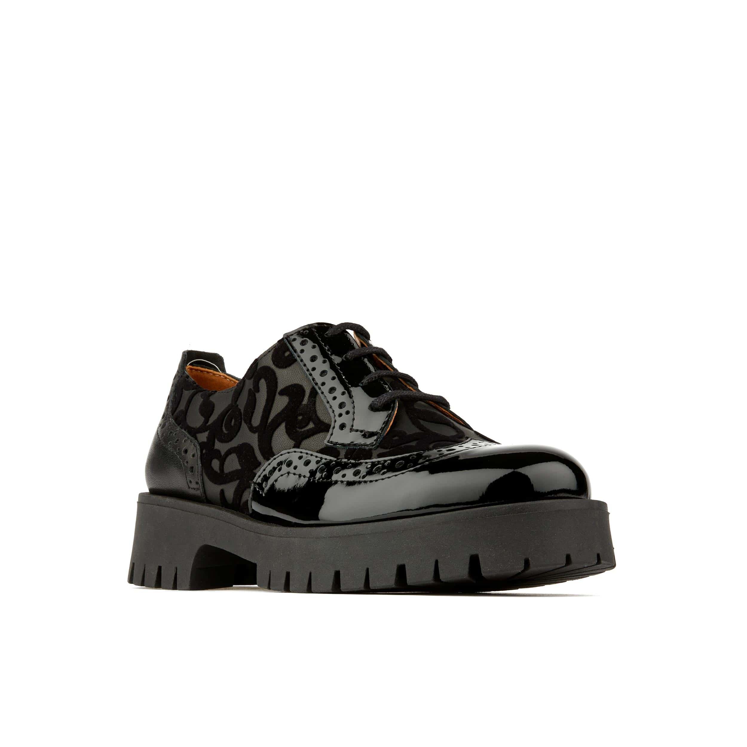 Artisan - Black Floral - Women's leather lace-up shoe with brogue detailing - Image 3