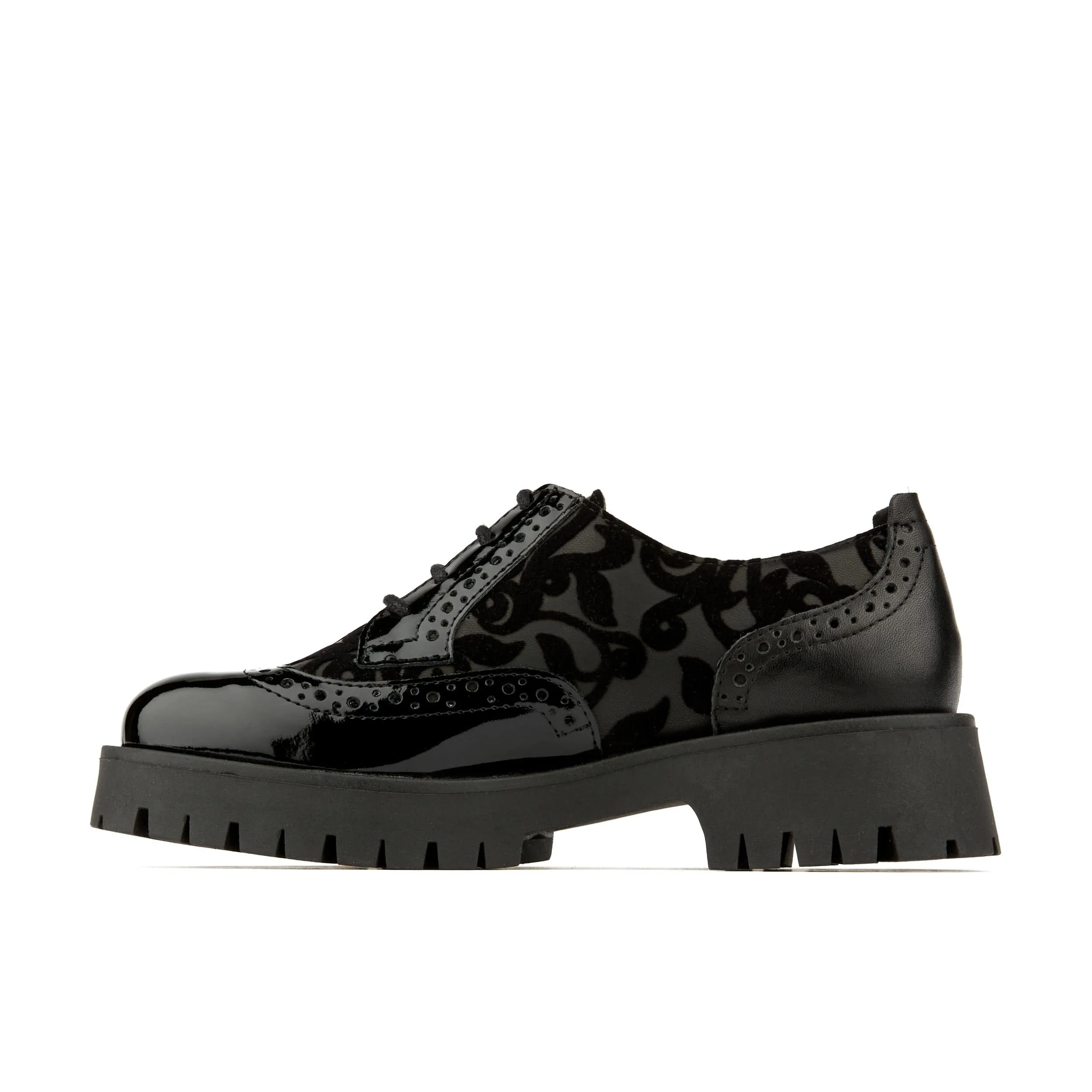 Artisan - Black Floral - Women's leather lace-up shoe with brogue detailing - Image 4