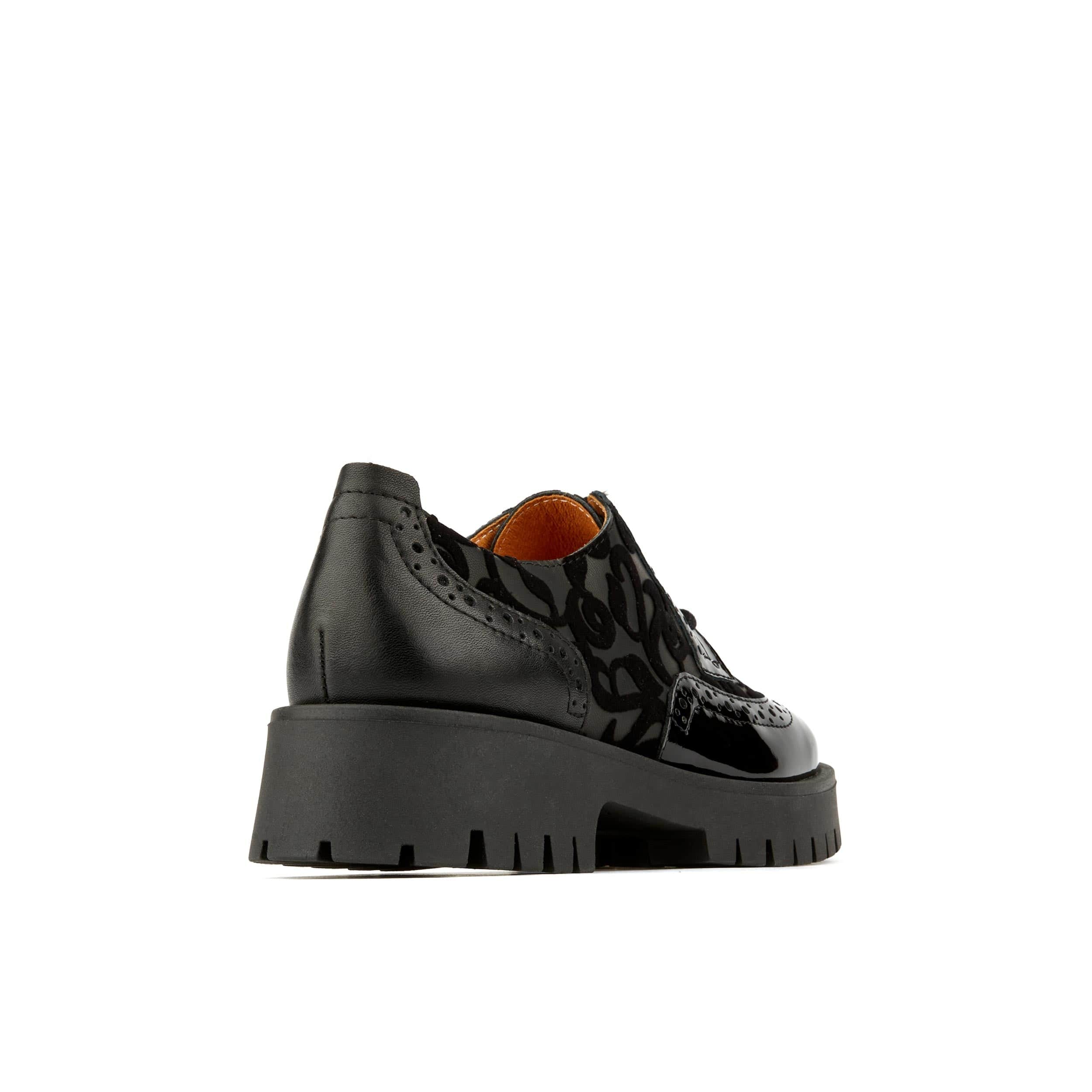 Artisan - Black Floral - Women's leather lace-up shoe with brogue detailing - Image 5