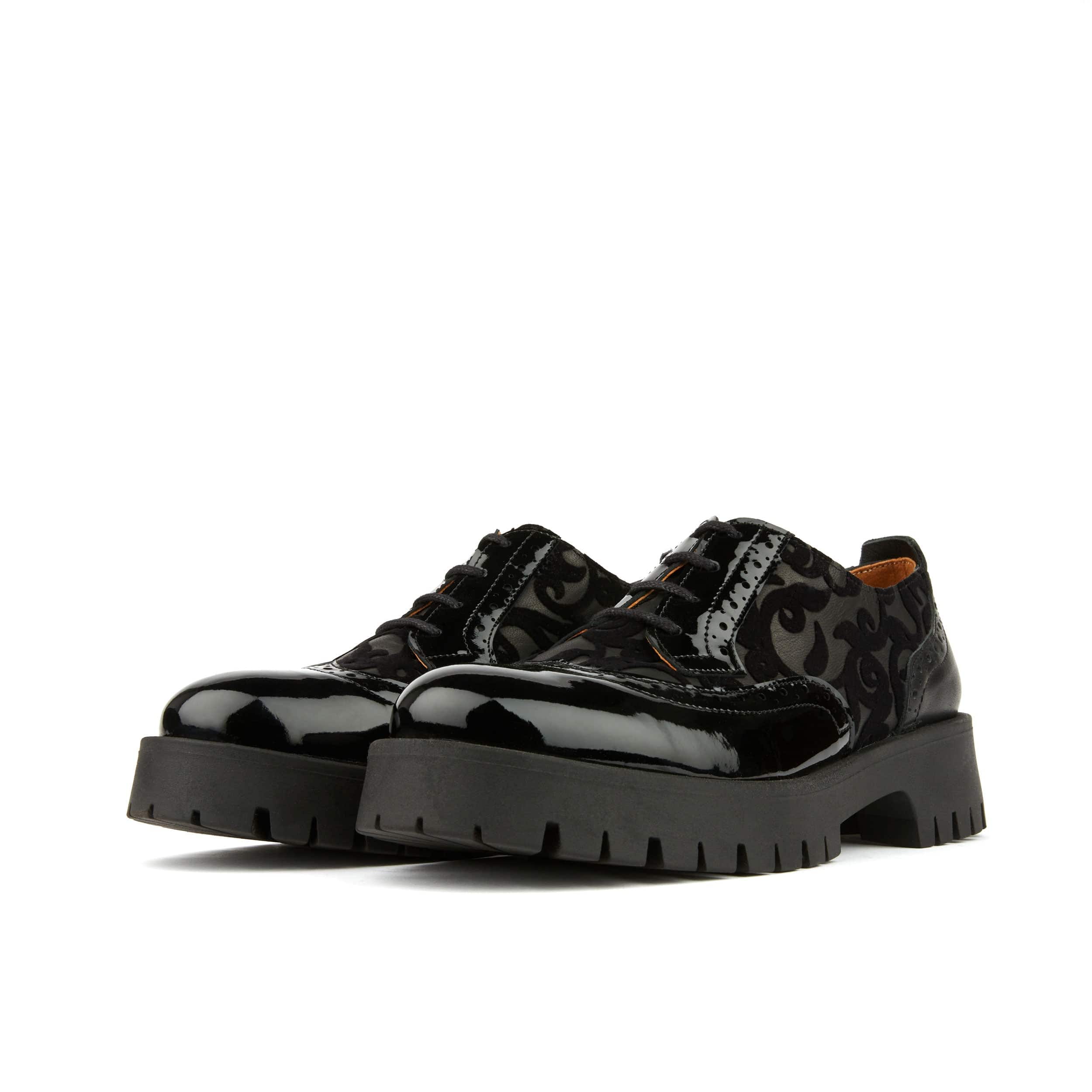 Artisan - Black Floral - Women's leather lace-up shoe with brogue detailing - Image 6