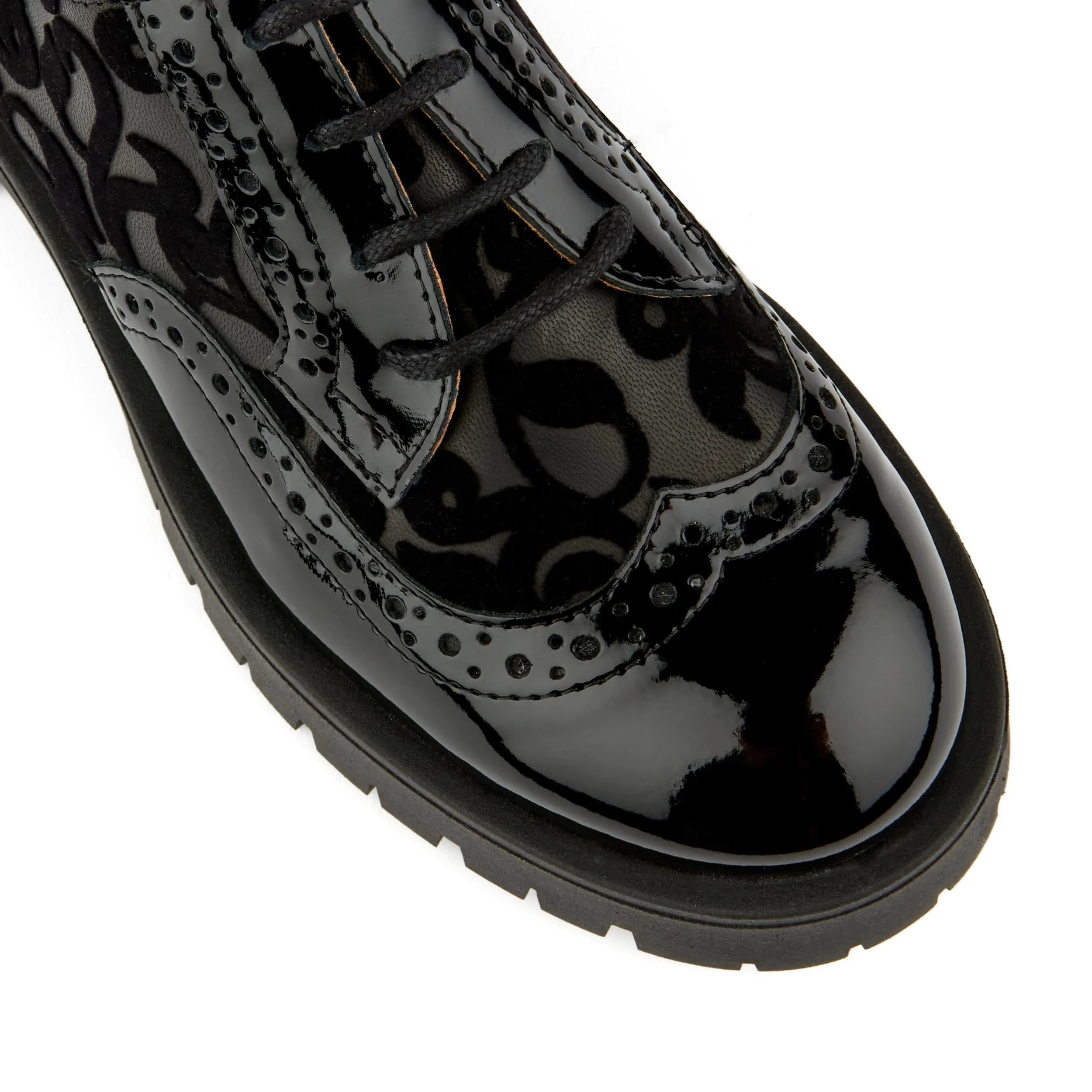 Artisan - Black Floral - Women's leather lace-up shoe with brogue detailing - Image 8