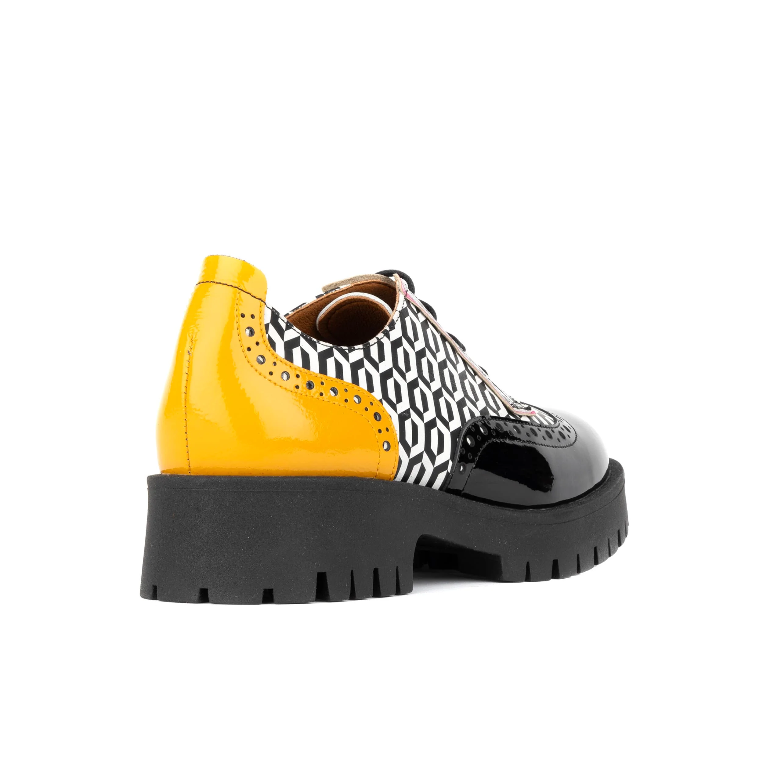 Artisan - Yellow & Hexa Print - Women's Leather Lace-up Shoe with Brogue Detailing - Image 4