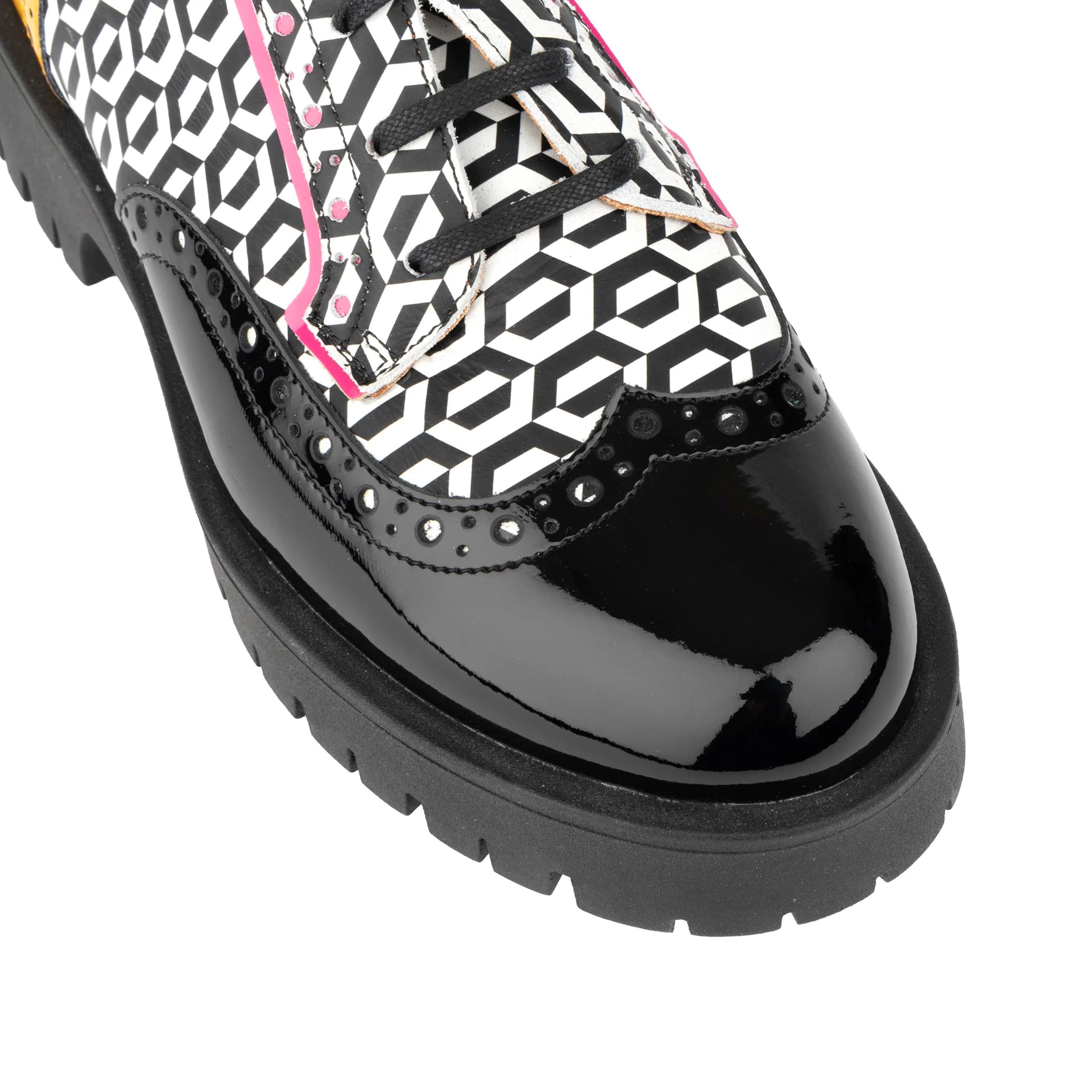 Artisan - Yellow & Hexa Print - Women's Leather Lace-up Shoe with Brogue Detailing - Image 7