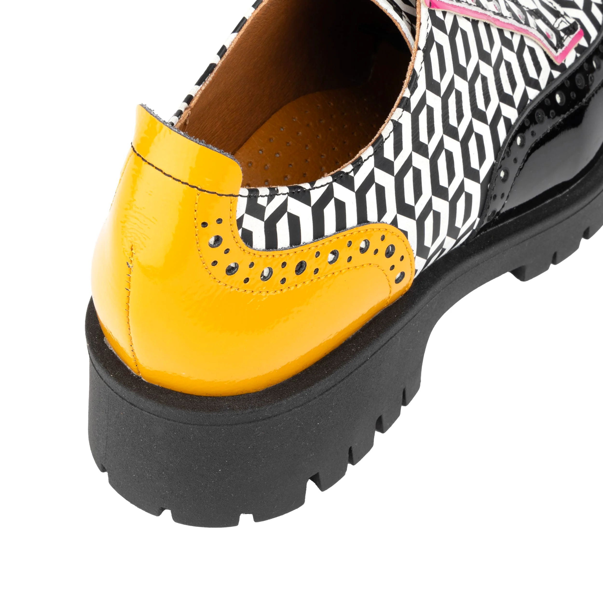 Artisan - Yellow & Hexa Print - Women's Leather Lace-up Shoe with Brogue Detailing - Image 8