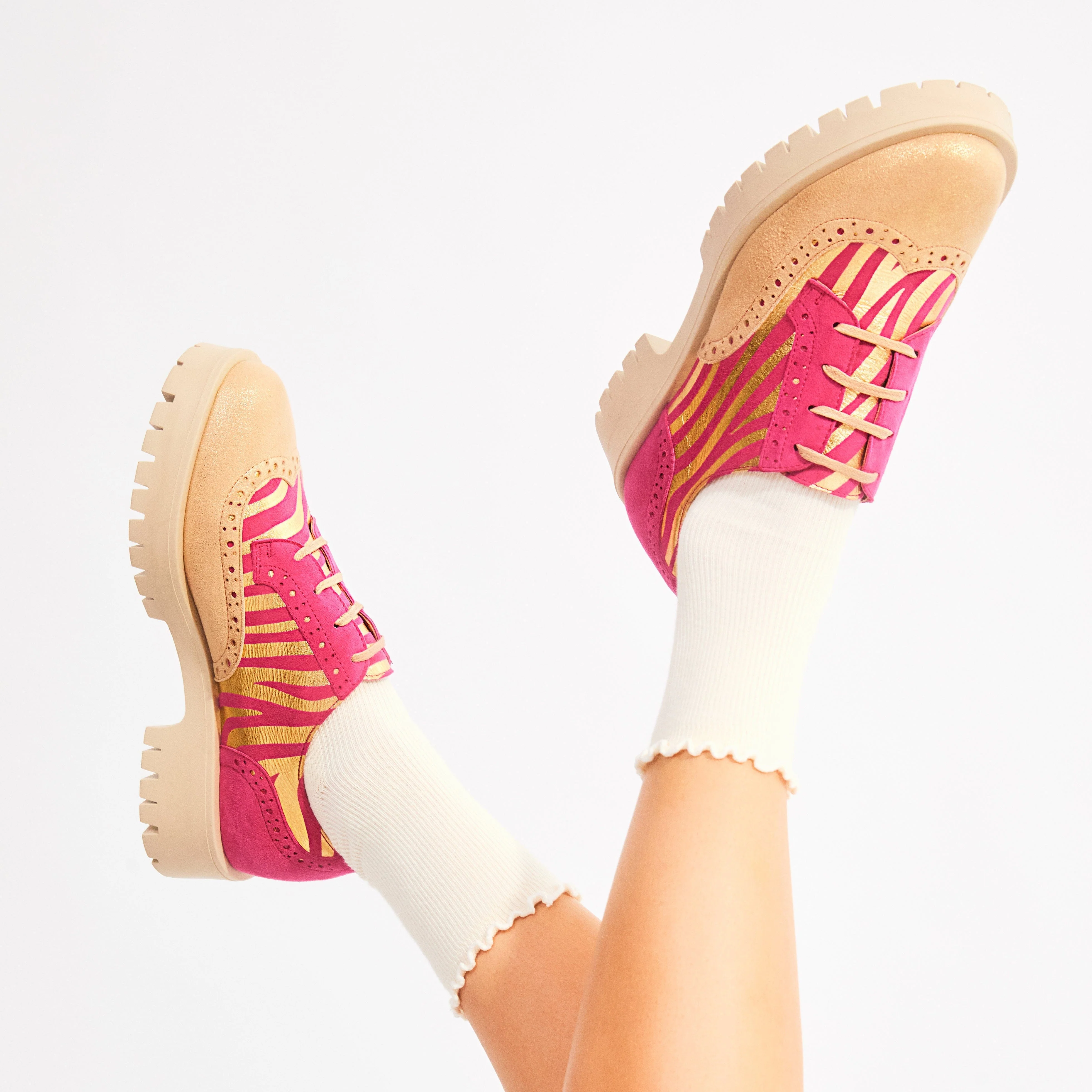 Artisan - Pink & Gold Stripes - Women's leather lace-up shoe with brogue detailing - Image 2