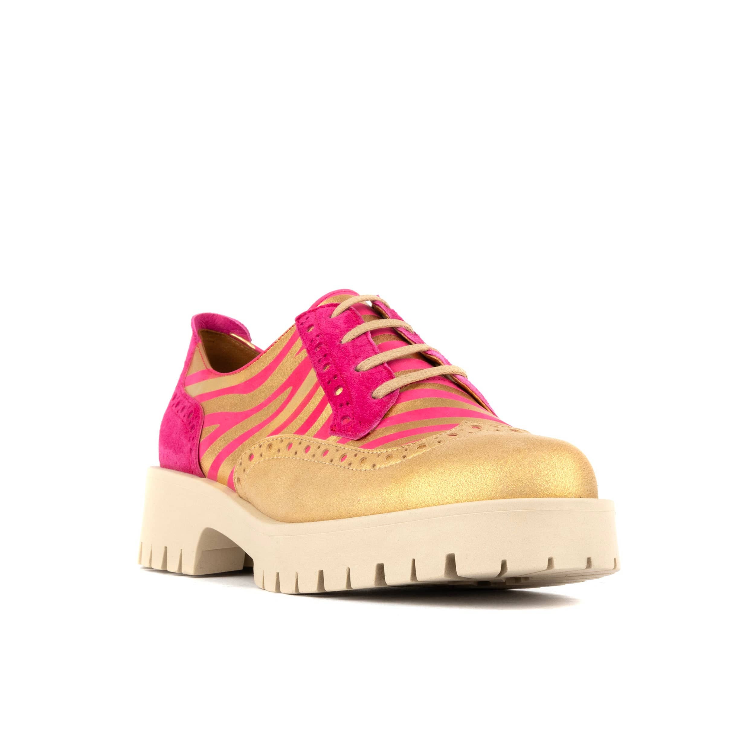Artisan - Pink & Gold Stripes - Women's leather lace-up shoe with brogue detailing - Image 3