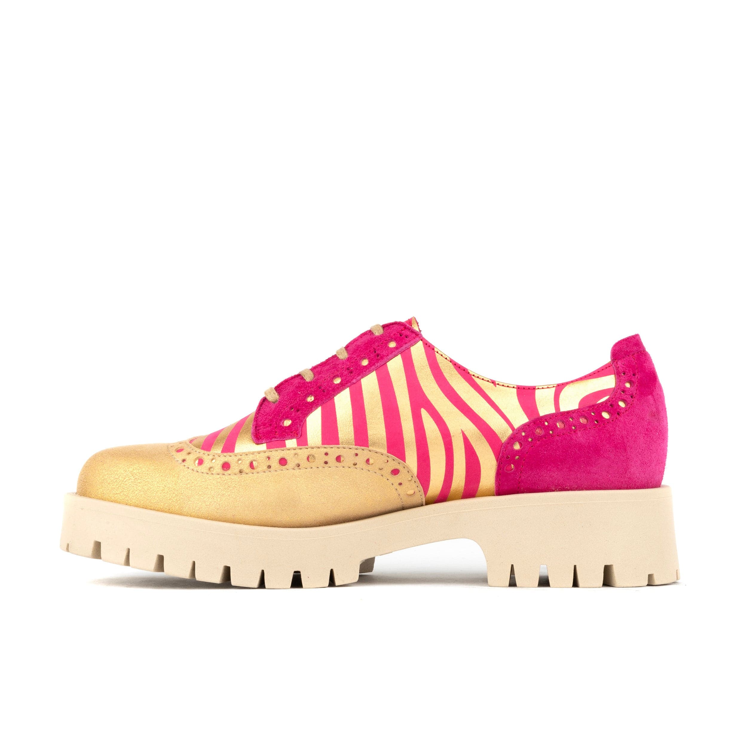 Artisan - Pink & Gold Stripes - Women's leather lace-up shoe with brogue detailing - Image 4