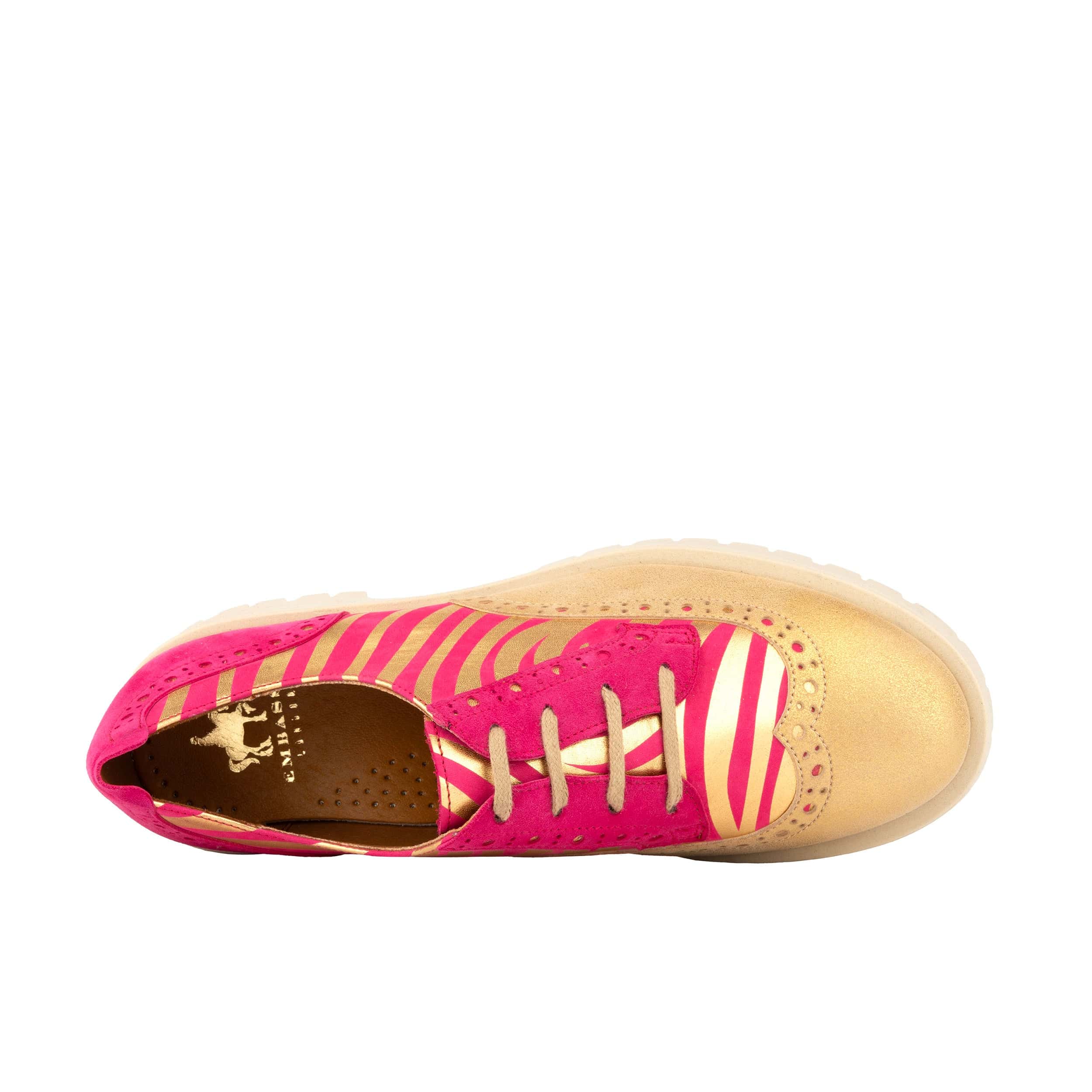 Artisan - Pink & Gold Stripes - Women's leather lace-up shoe with brogue detailing - Image 7