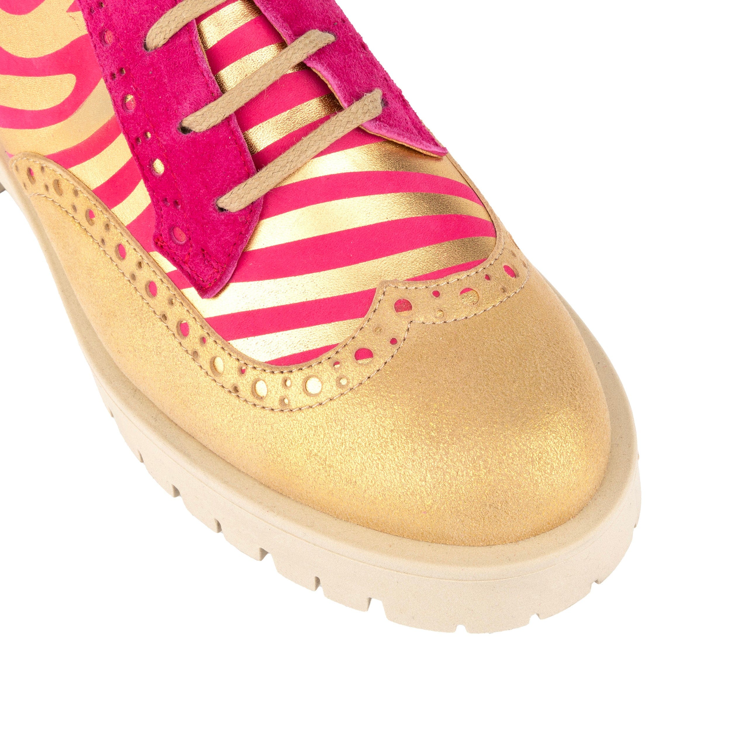 Artisan - Pink & Gold Stripes - Women's leather lace-up shoe with brogue detailing - Image 8