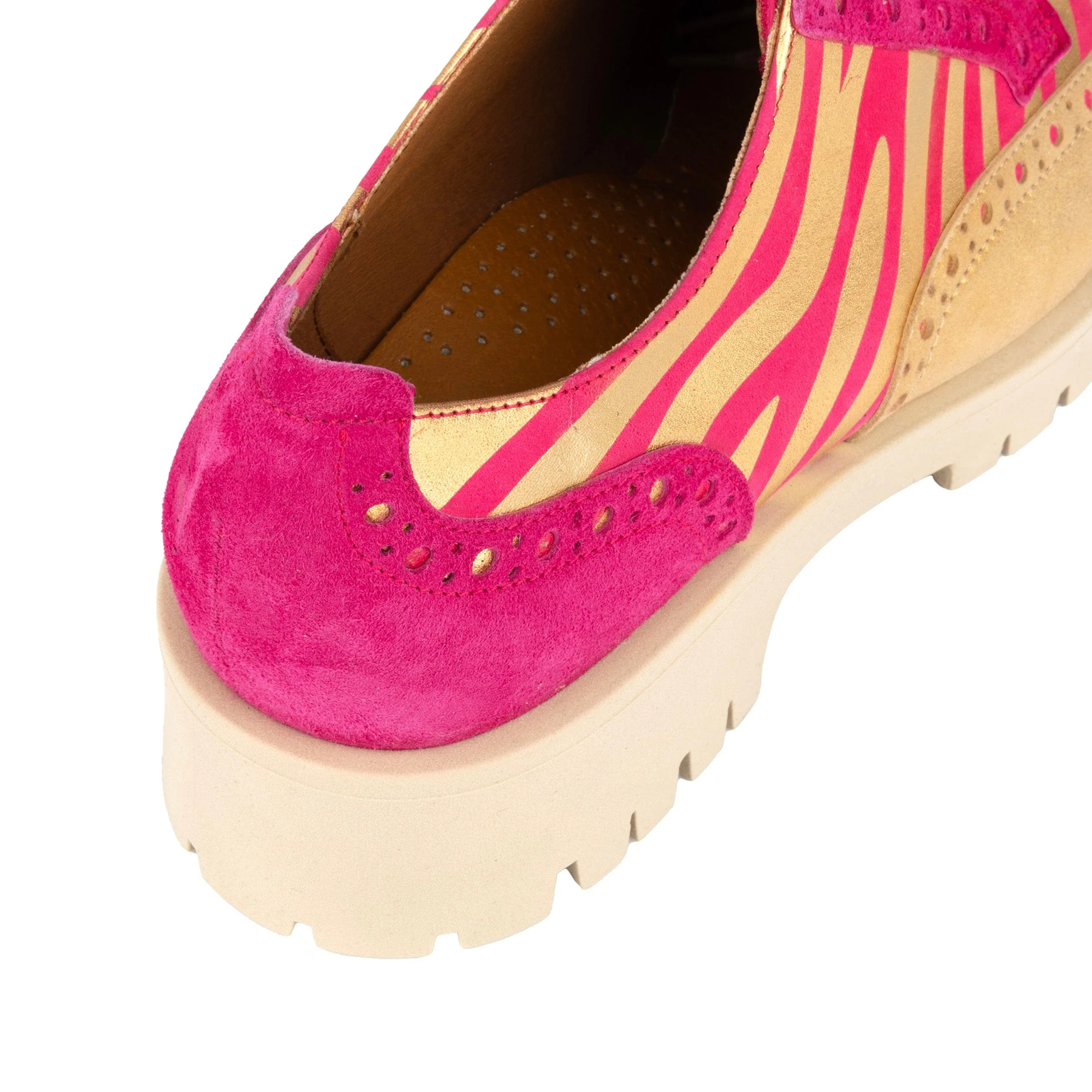 Artisan - Pink & Gold Stripes - Women's leather lace-up shoe with brogue detailing - Image 9