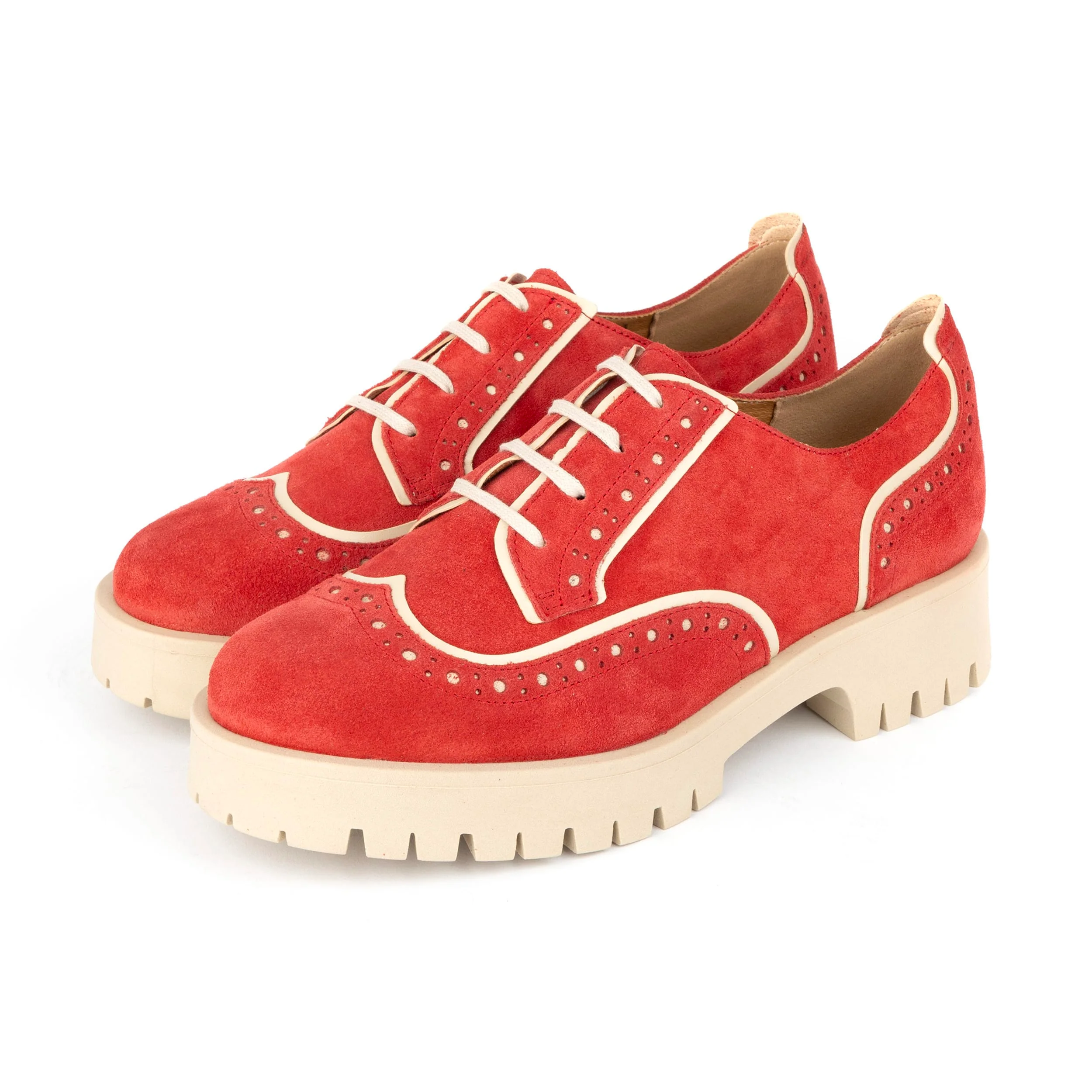 Artisan - Red & Cream - Women's leather lace-up shoe with brogue detailing - Image 10