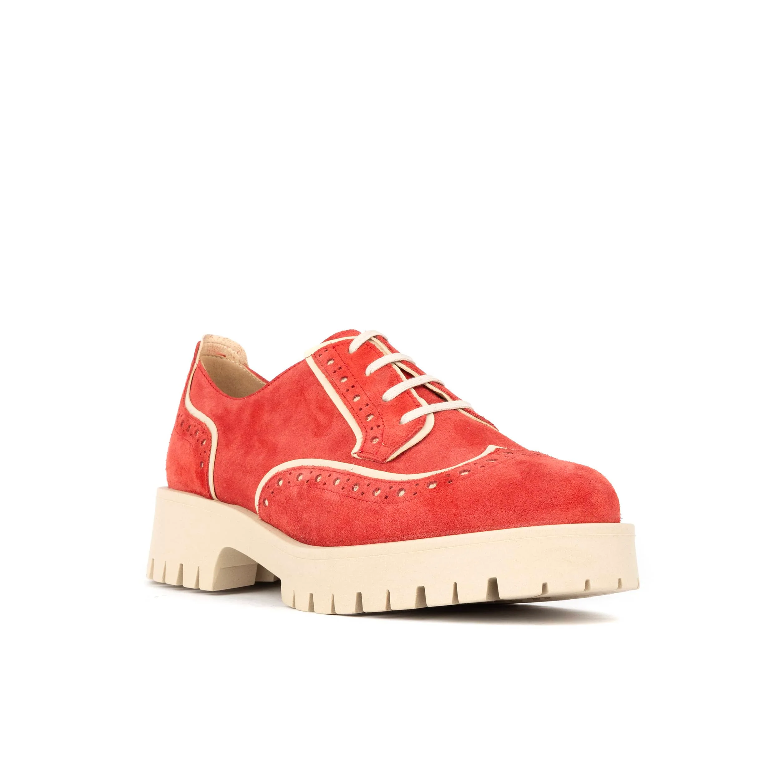 Artisan - Red & Cream - Women's leather lace-up shoe with brogue detailing - Image 3