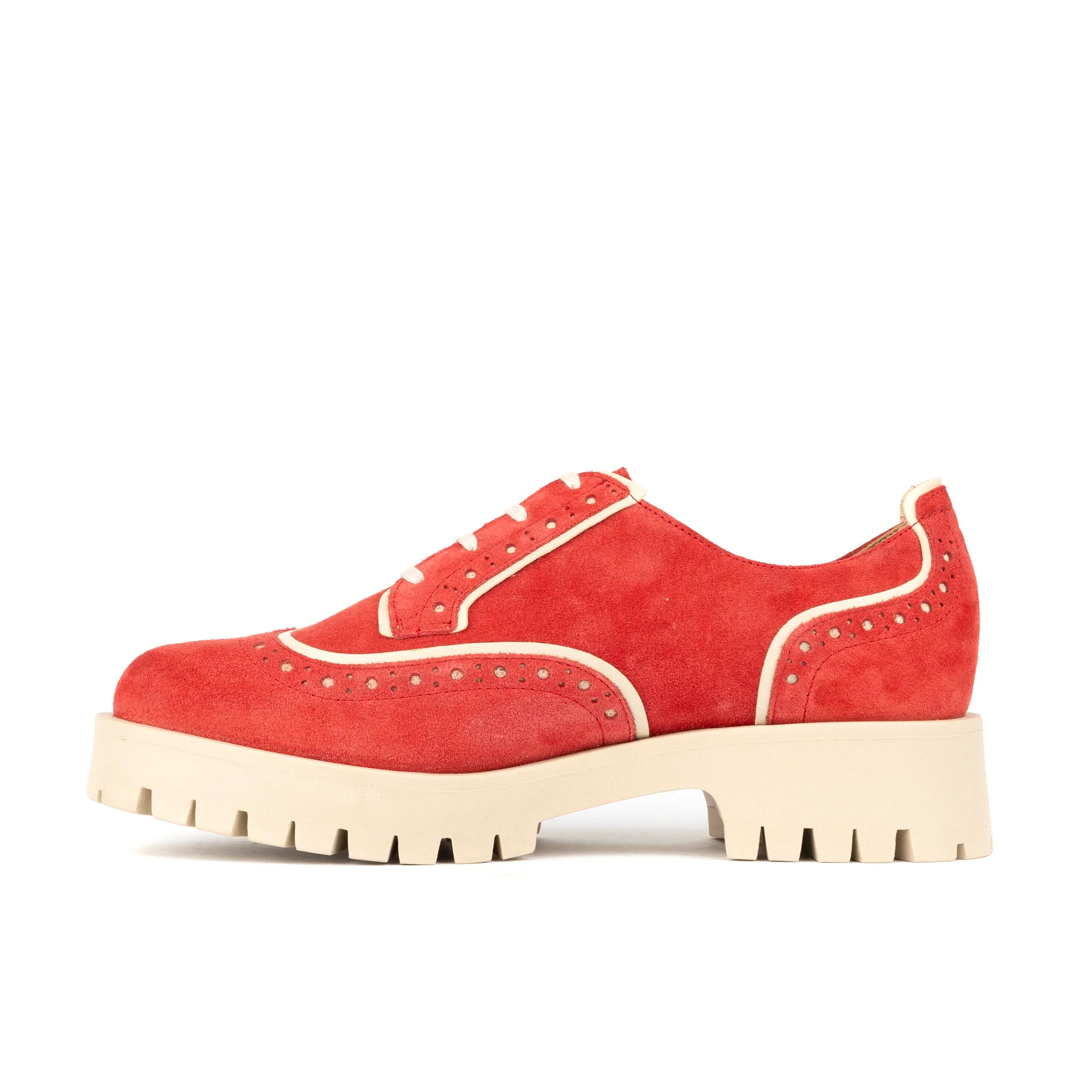 Artisan - Red & Cream - Women's leather lace-up shoe with brogue detailing - Image 4