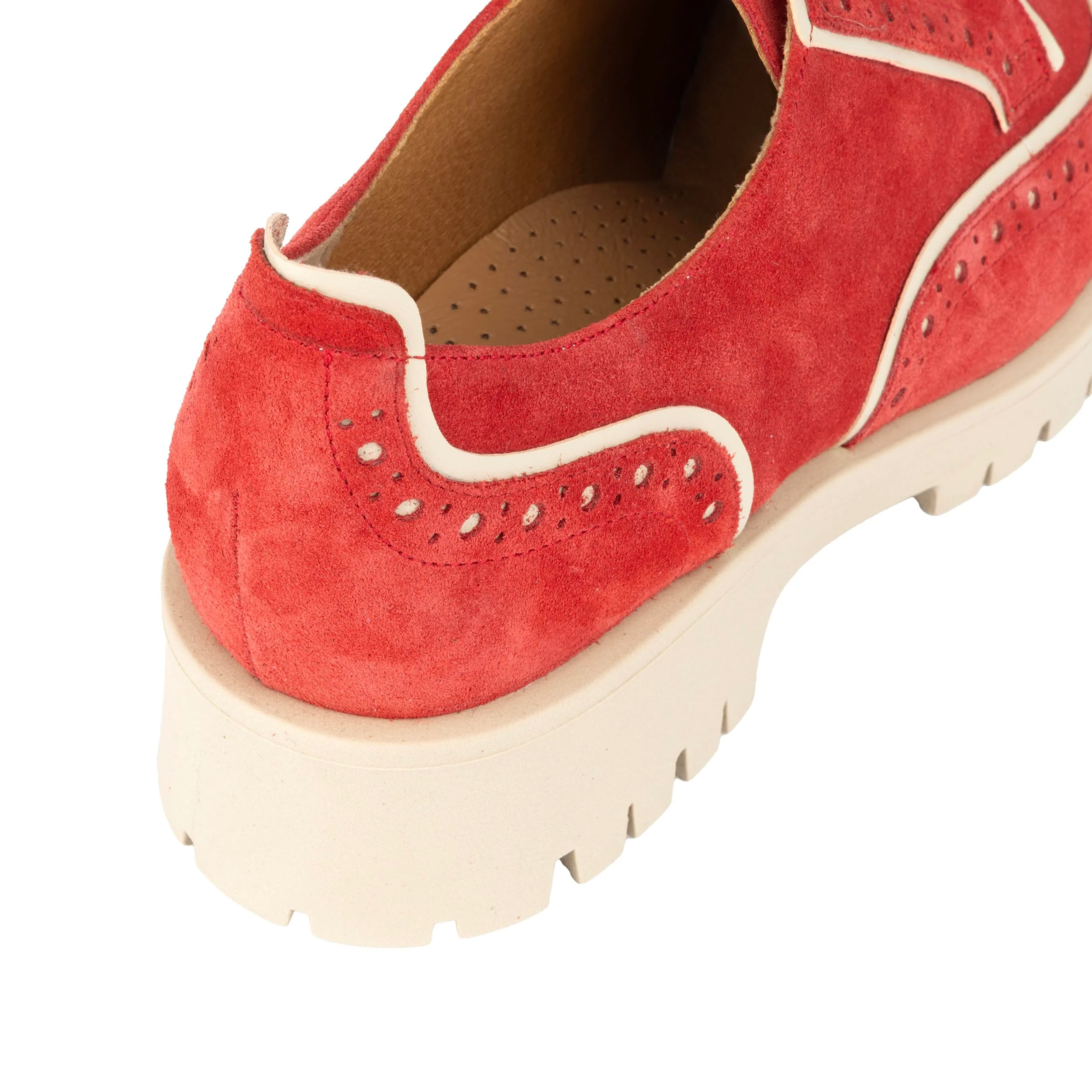 Artisan - Red & Cream - Women's leather lace-up shoe with brogue detailing - Image 8
