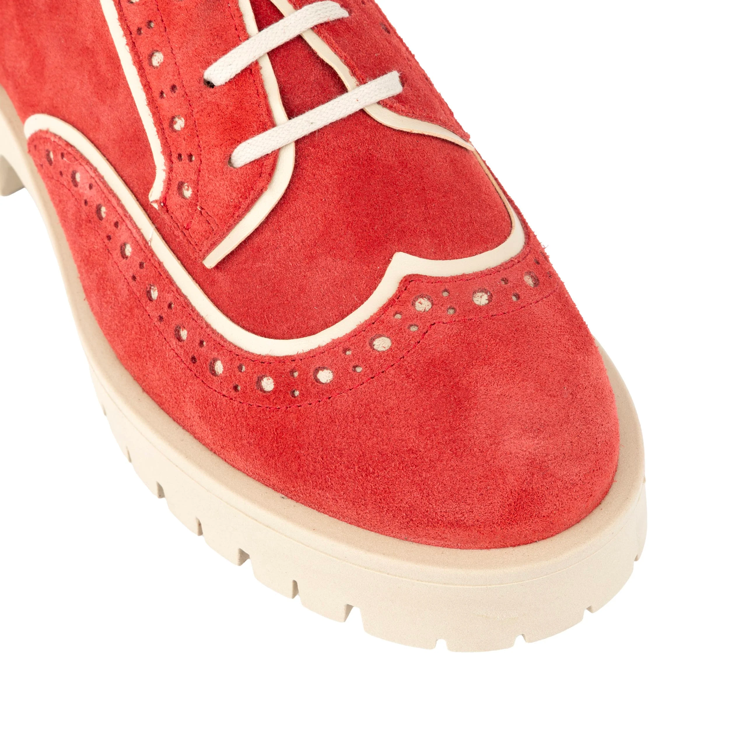 Artisan - Red & Cream - Women's leather lace-up shoe with brogue detailing - Image 9