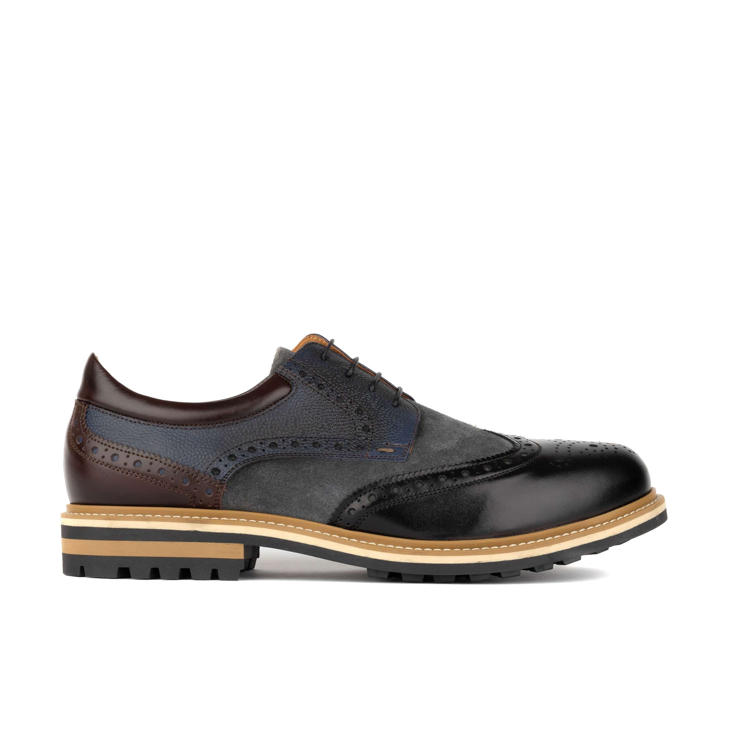 Ashford - Black & Grey & Navy - Men's tri‑tone leather lace‑up with suede accents