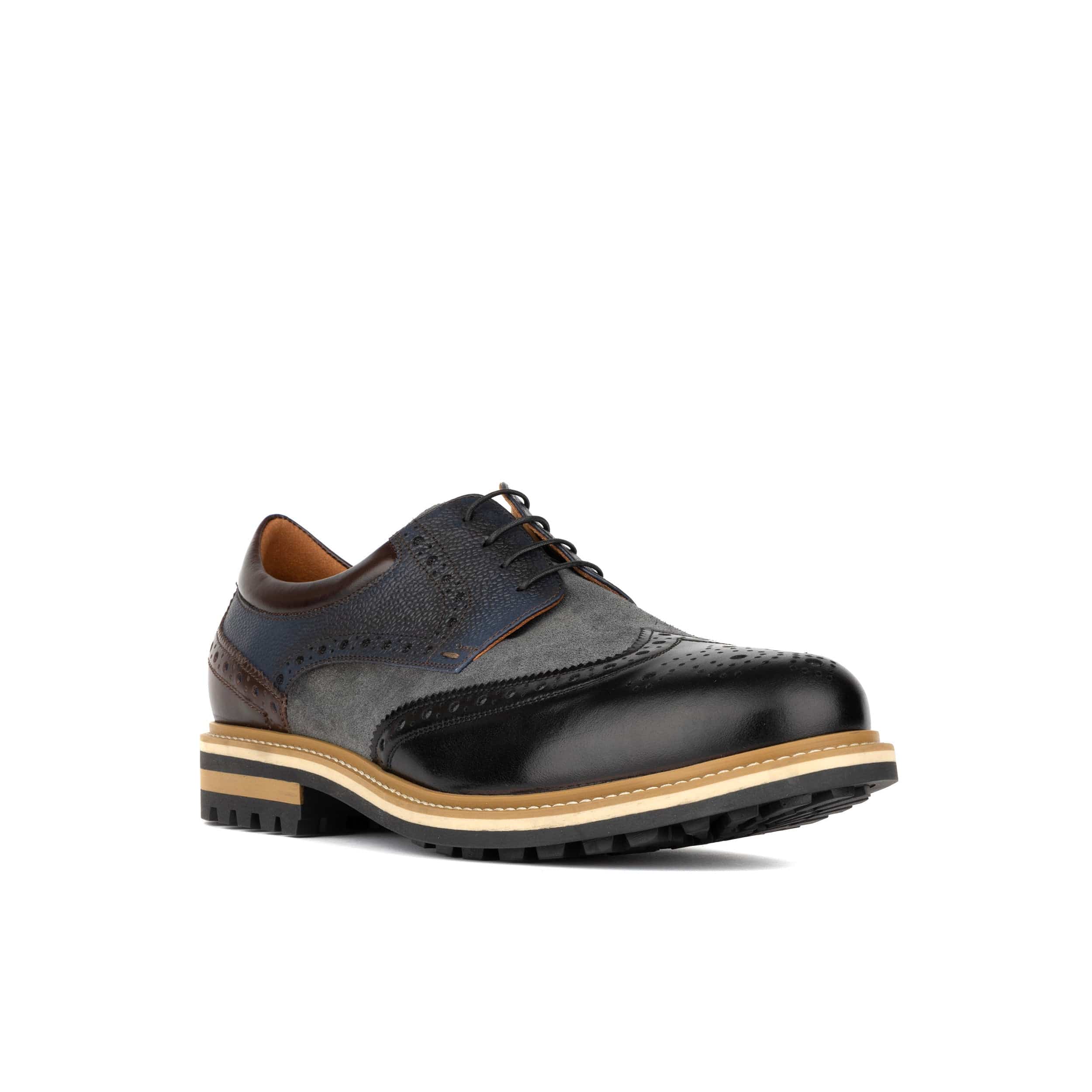 Ashford - Black & Grey & Navy - Men's tri‑tone leather lace‑up with suede accents - Image 2