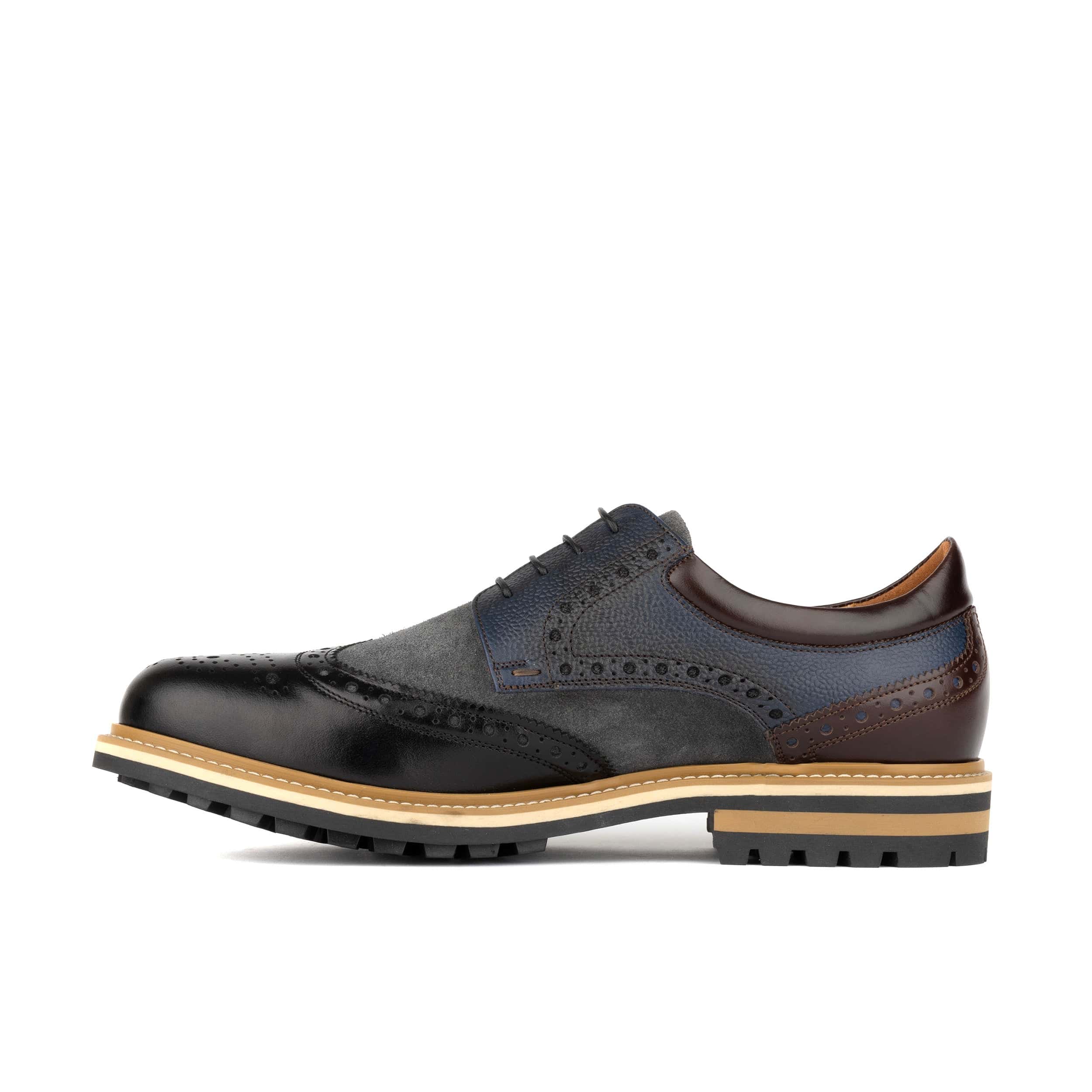 Ashford - Black & Grey & Navy - Men's tri‑tone leather lace‑up with suede accents - Image 3