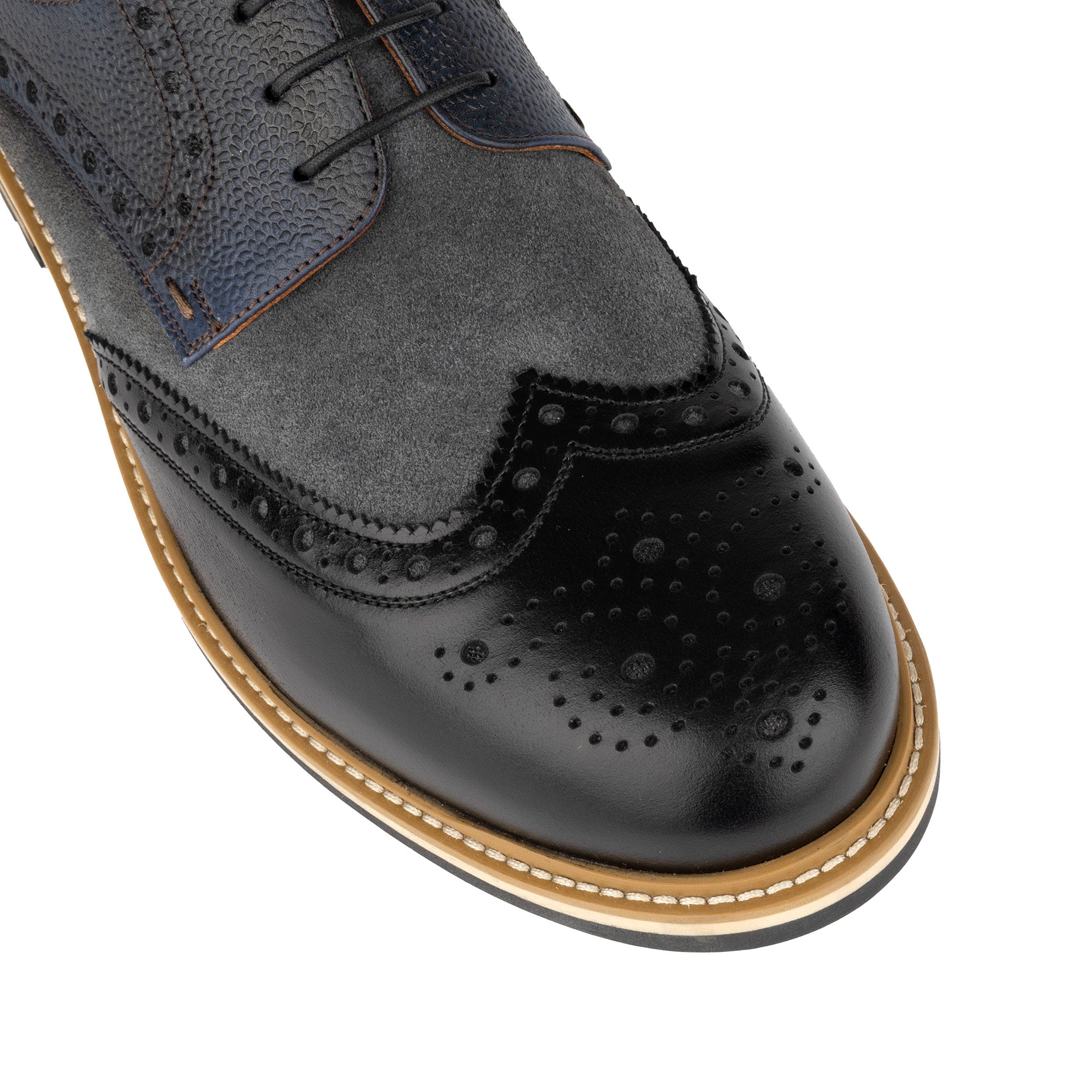 Ashford - Black & Grey & Navy - Men's tri‑tone leather lace‑up with suede accents - Image 7