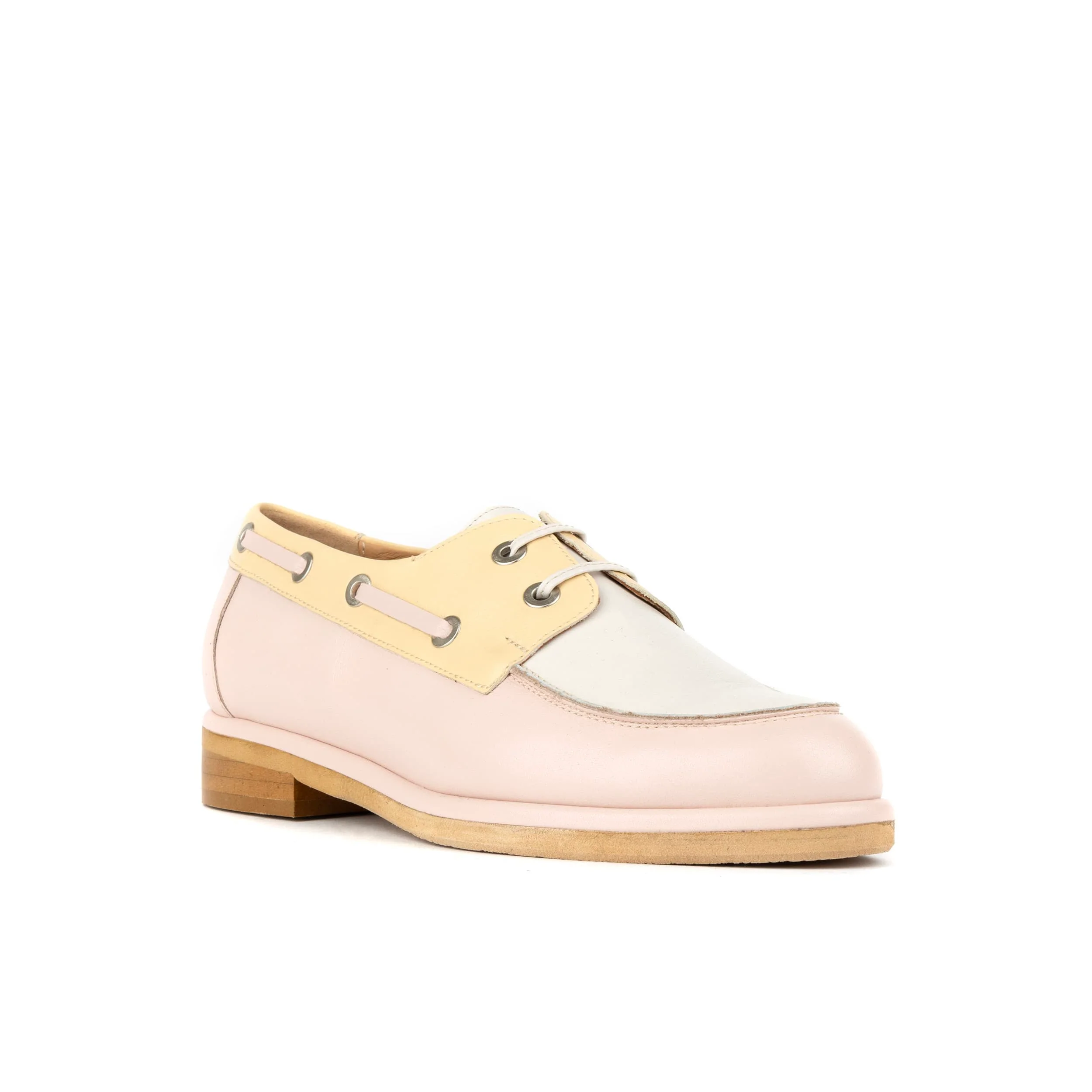 Boatie - Yellow & Cream & Pink - Women's Leather Boat Shoe - Image 3
