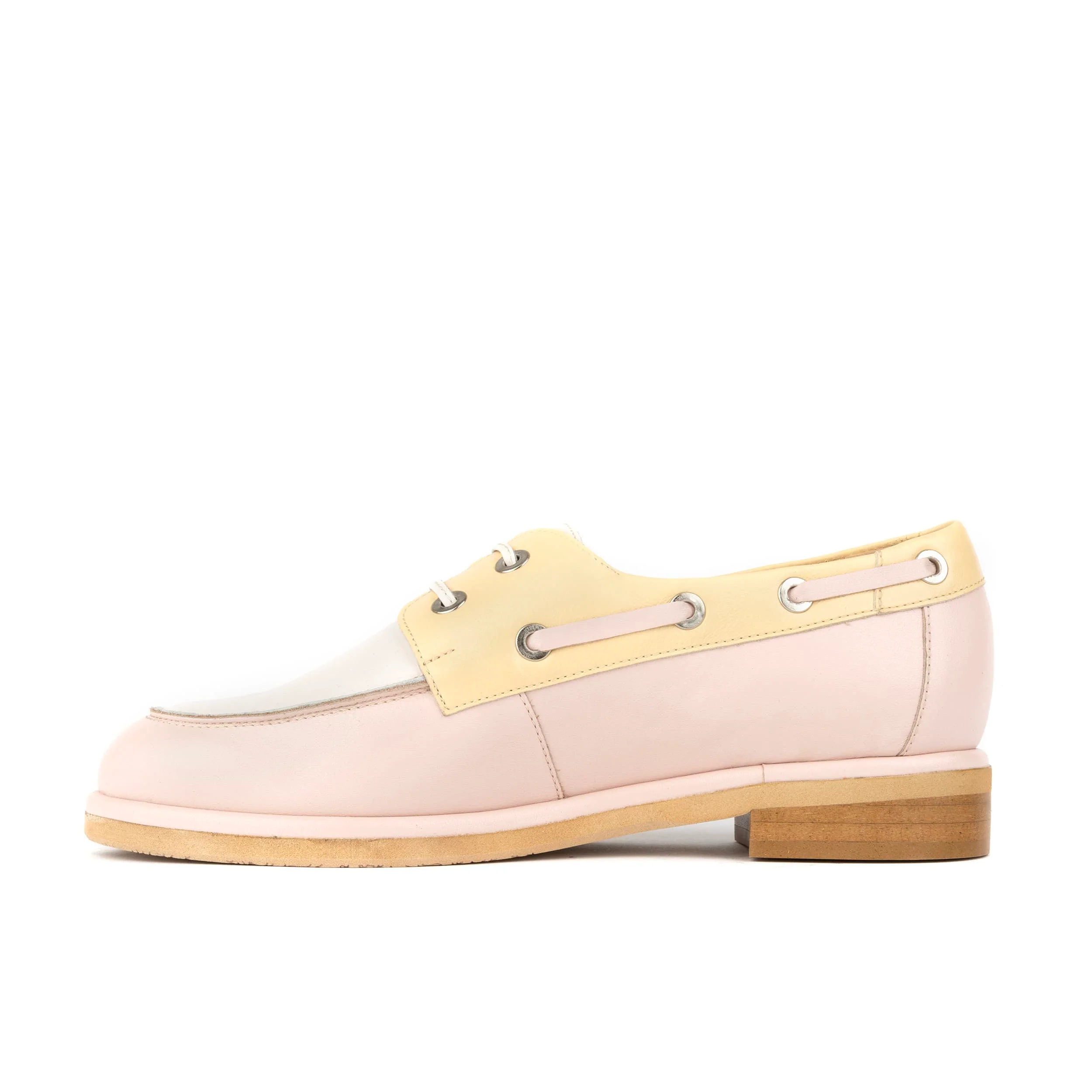 Boatie - Yellow & Cream & Pink - Women's Leather Boat Shoe - Image 4