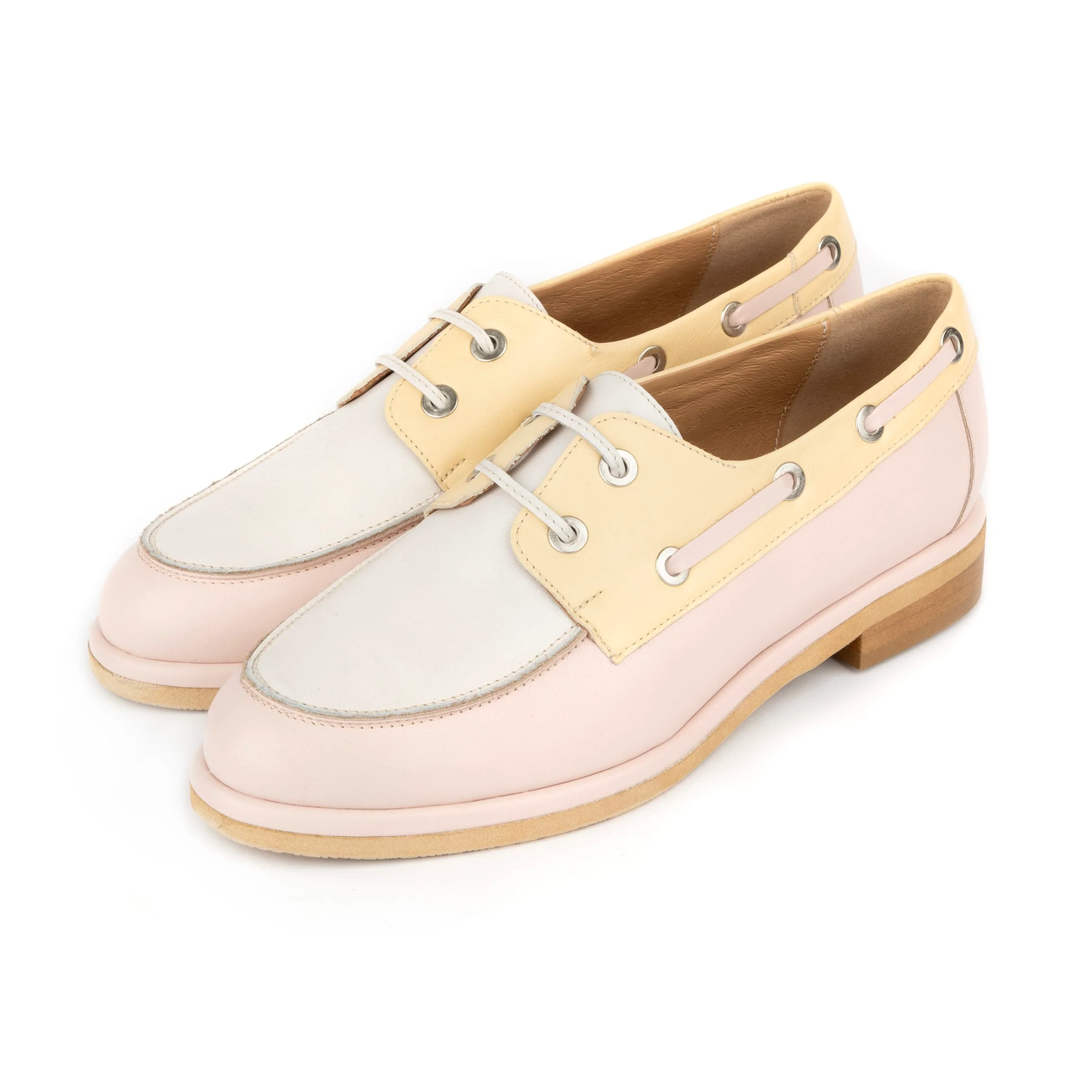 Boatie - Yellow & Cream & Pink - Women's Leather Boat Shoe - Image 8