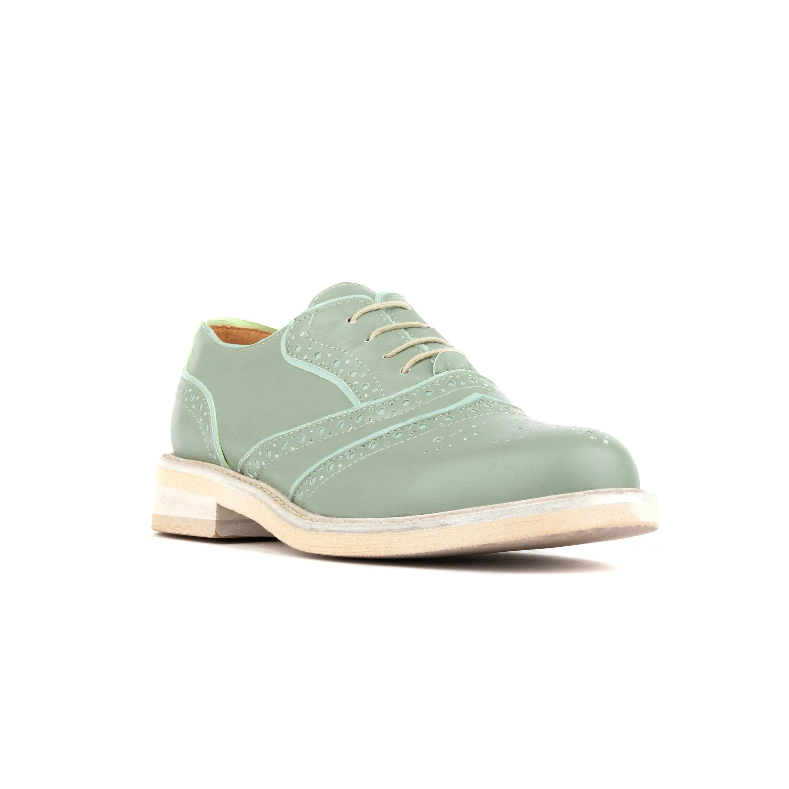 Brick Lane - Green - Women's contrast leather lace-up brogue - Image 2