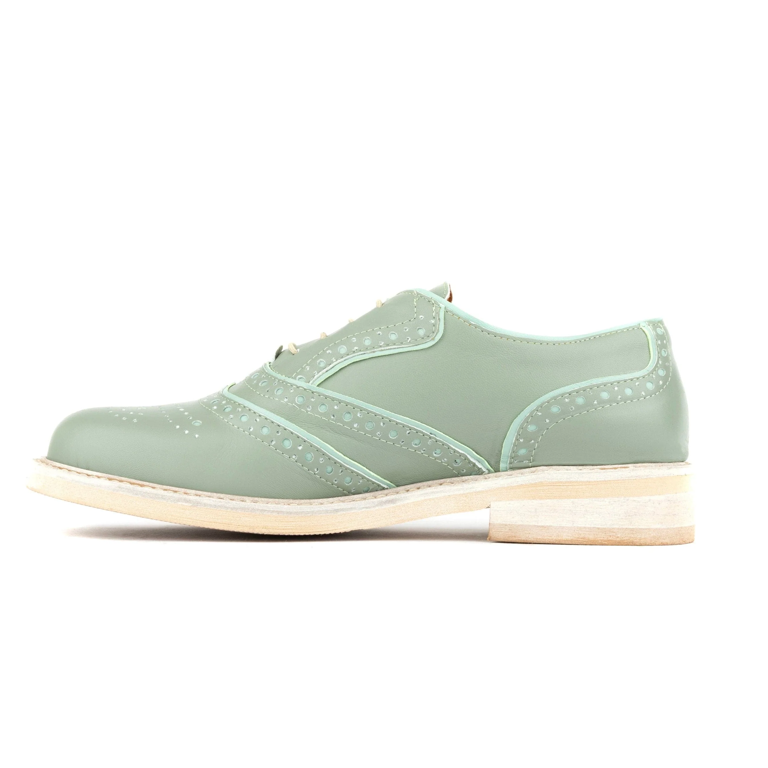 Brick Lane - Green - Women's contrast leather lace-up brogue - Image 3