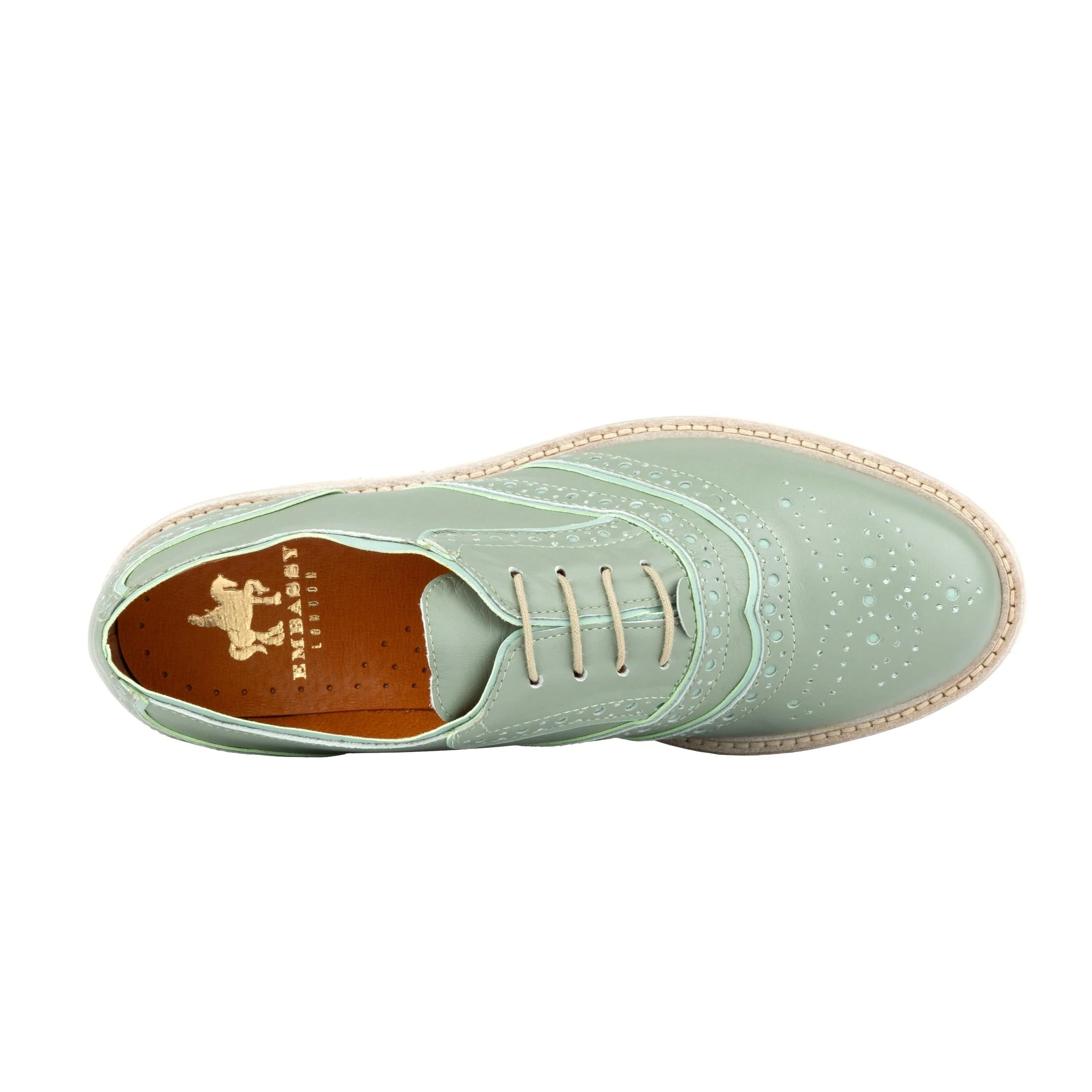 Brick Lane - Green - Women's contrast leather lace-up brogue - Image 6