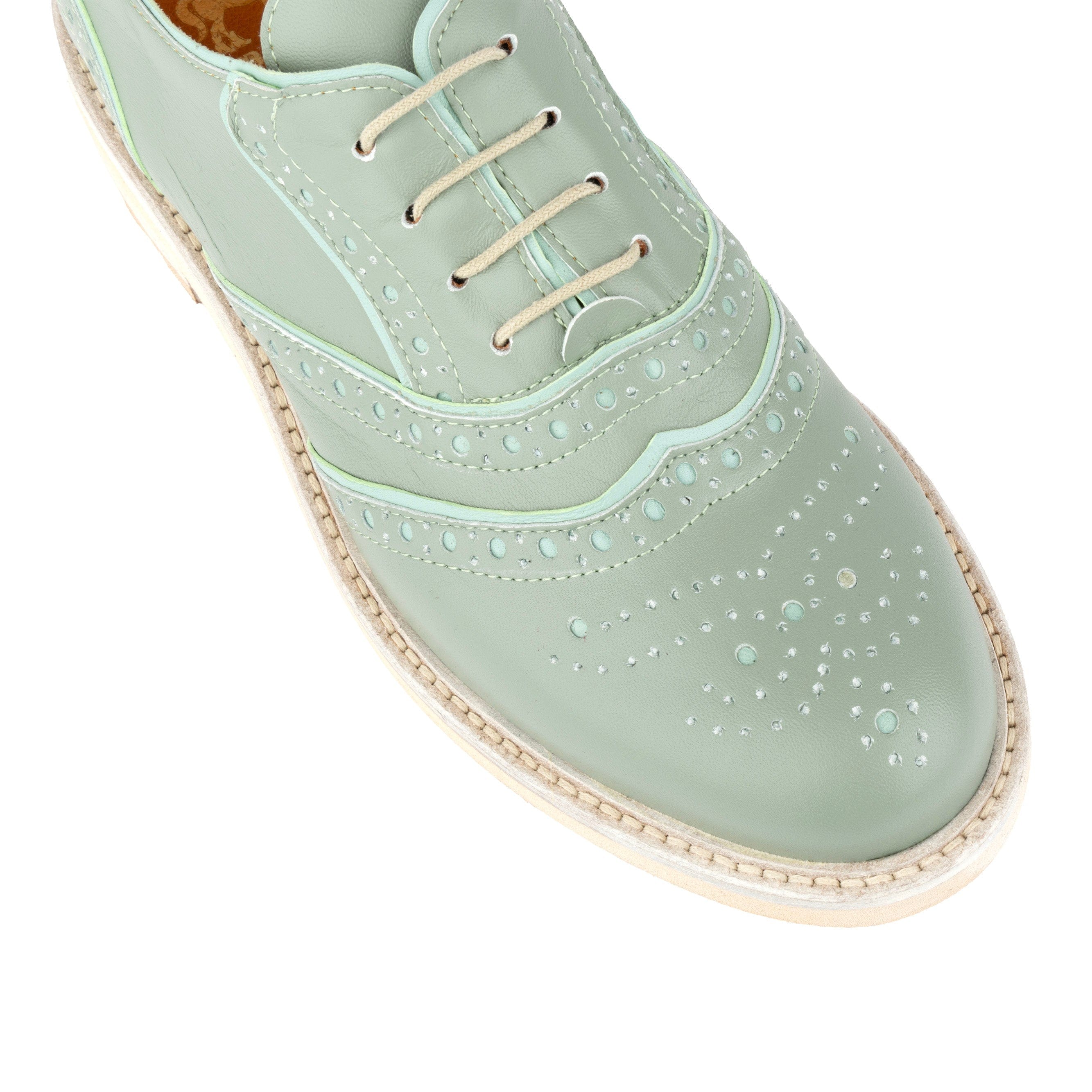 Brick Lane - Green - Women's contrast leather lace-up brogue - Image 7