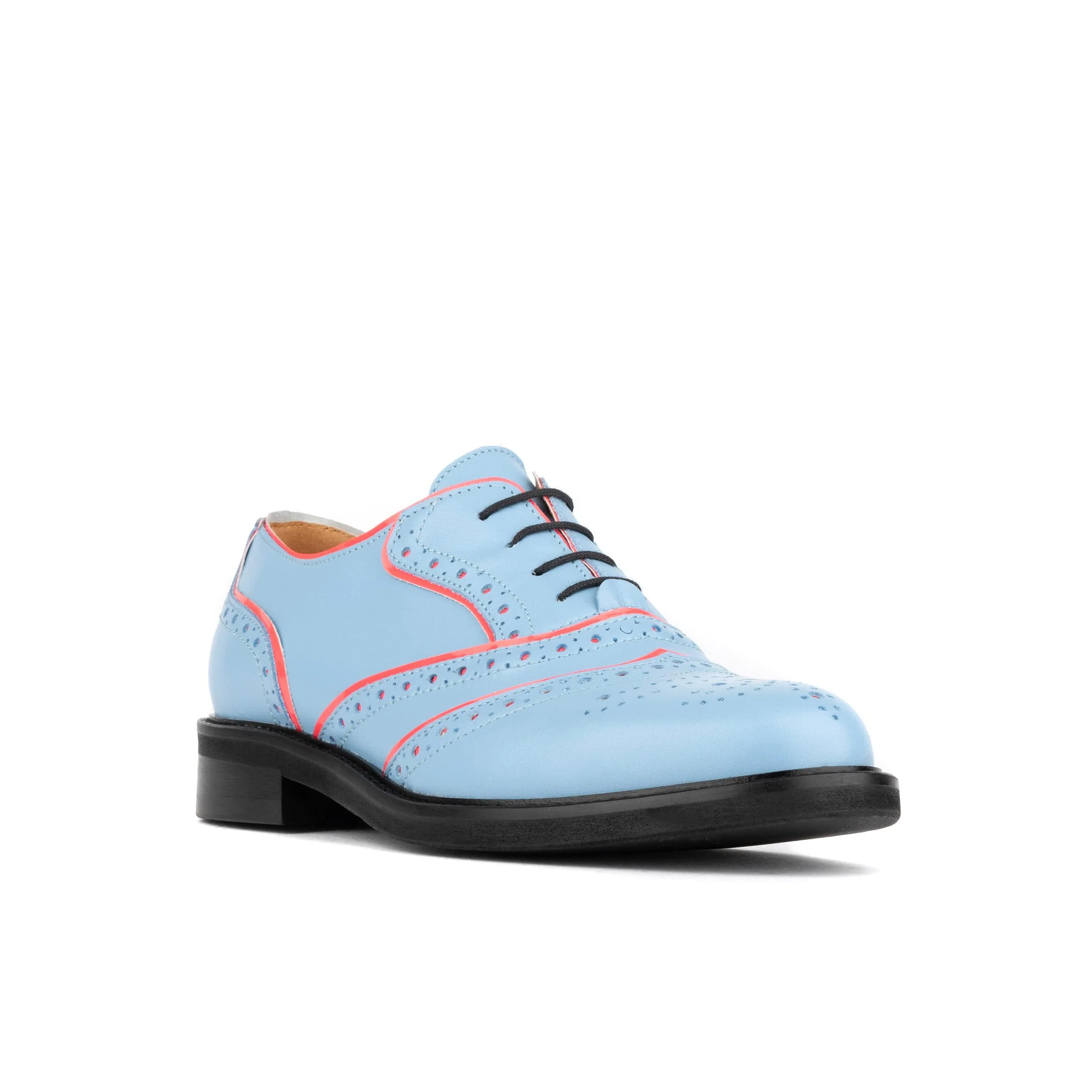 BRICK LANE - Light Blue - Women's contrast leather lace-up brogue - Image 2
