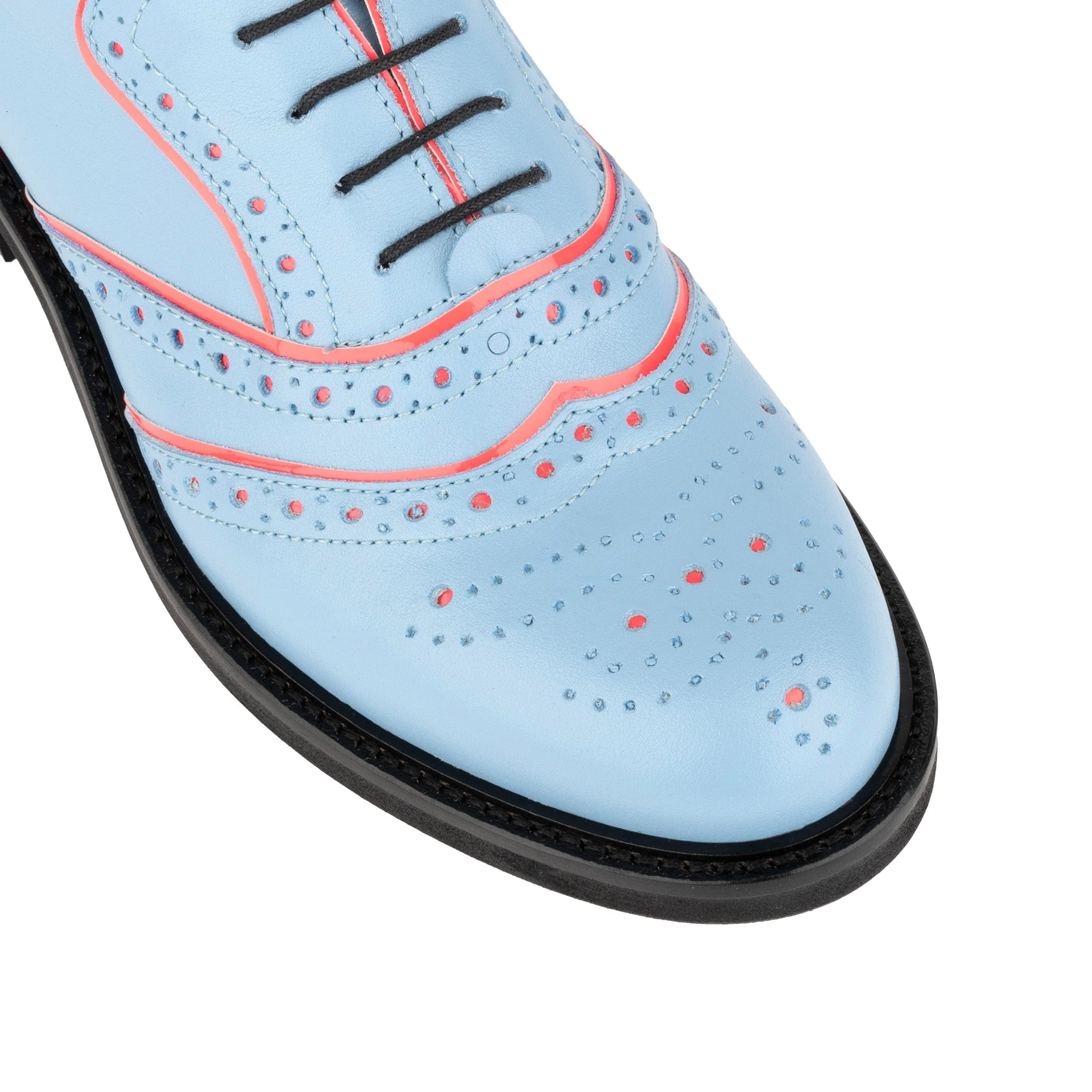 BRICK LANE - Light Blue - Women's contrast leather lace-up brogue - Image 7