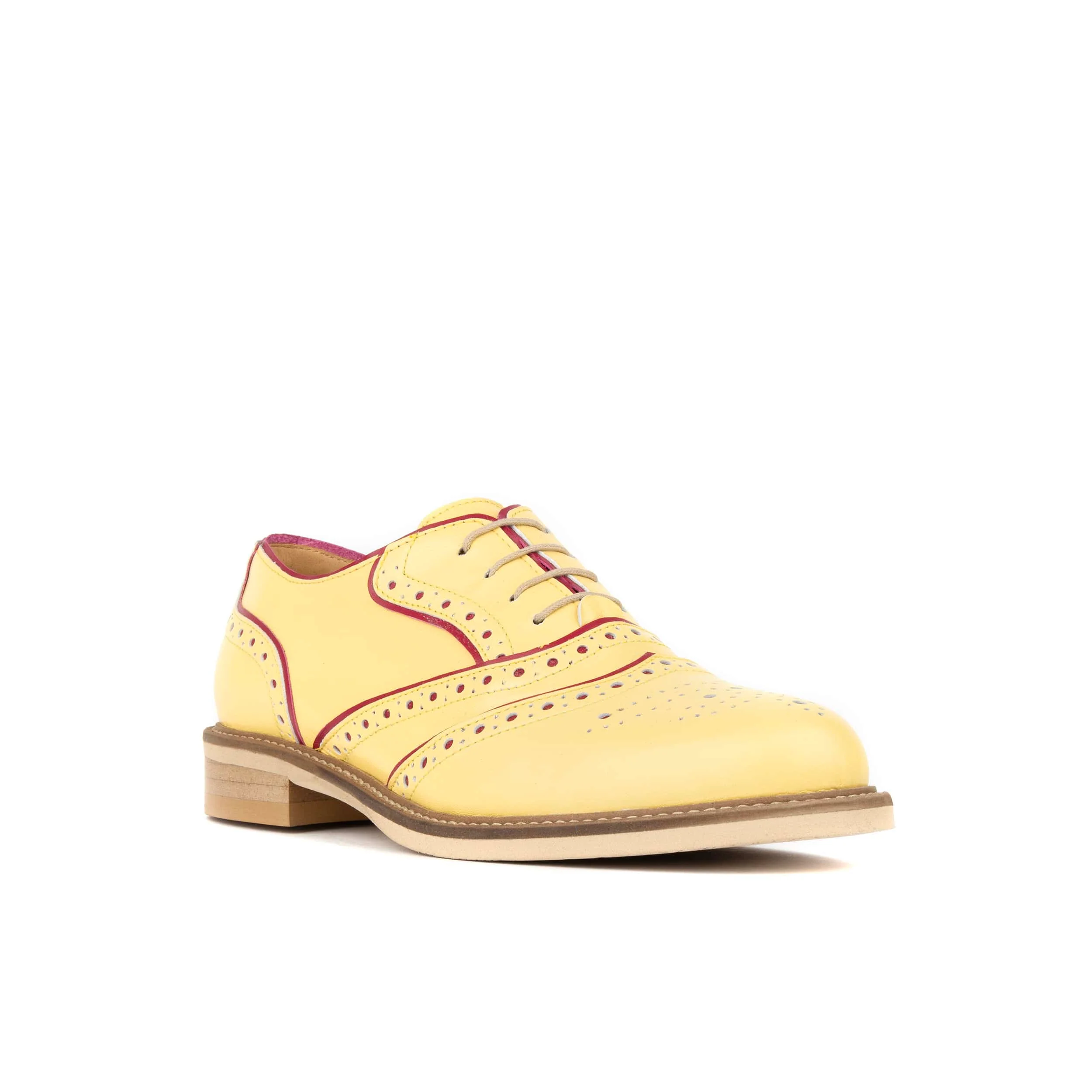 Brick Lane - Pastel Yellow - Women's contrast leather lace-up brogue - Image 2